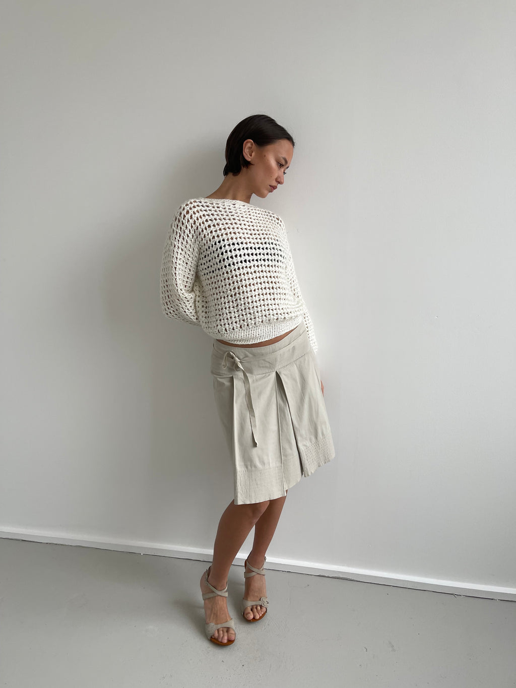Cream loose knit boat neck jumper