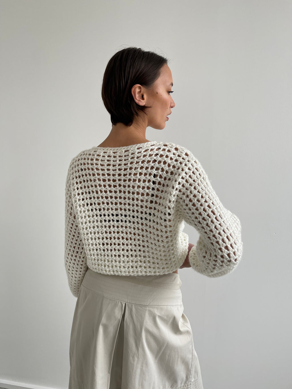 Cream loose knit boat neck jumper