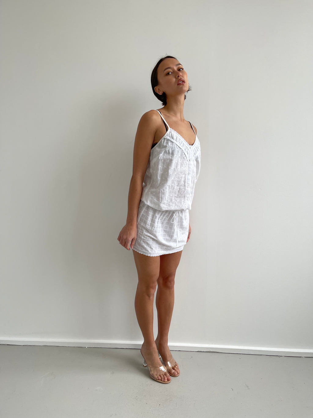 Intimissimi white broderie anglaise slip dress with tie waist