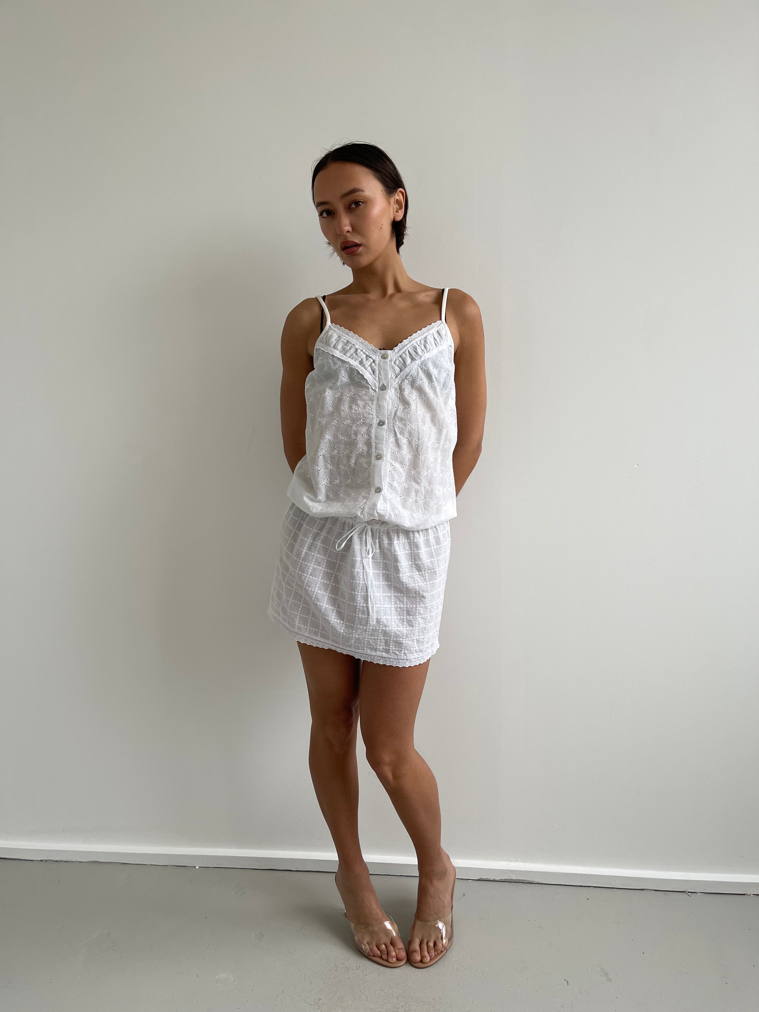 Intimissimi white broderie anglaise slip dress with tie waist