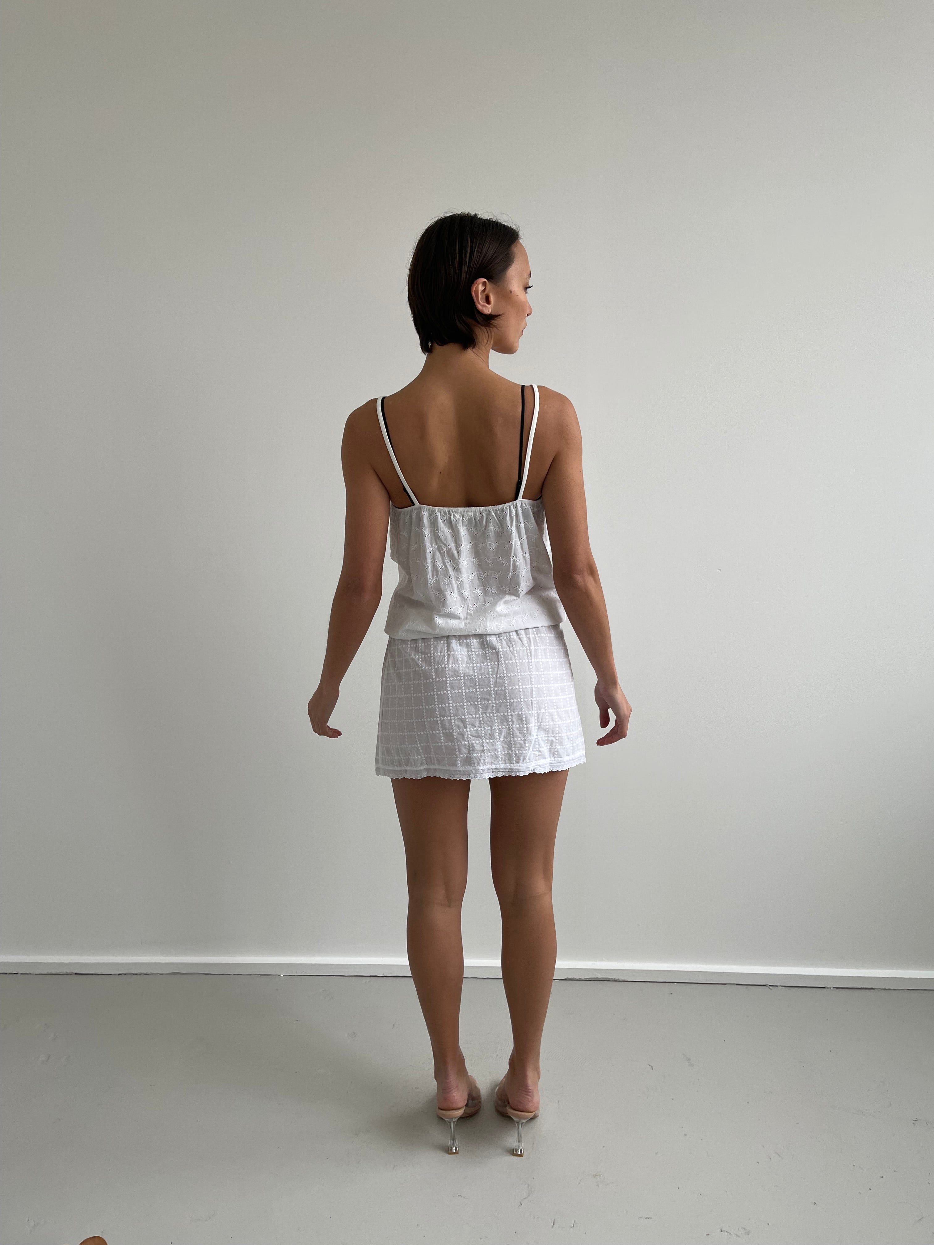 Intimissimi white broderie anglaise slip dress with tie waist