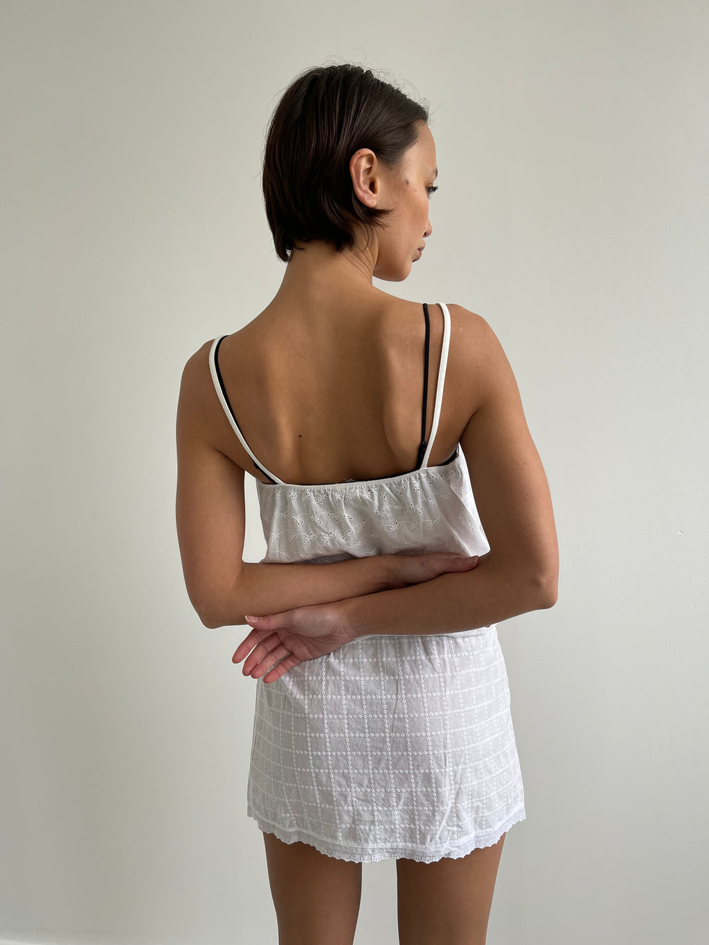 Intimissimi white broderie anglaise slip dress with tie waist