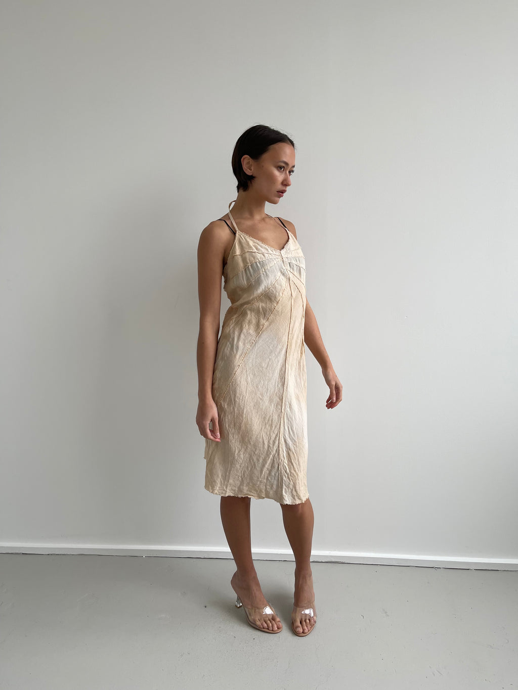 Max&Co beige linen halter neck midi dress