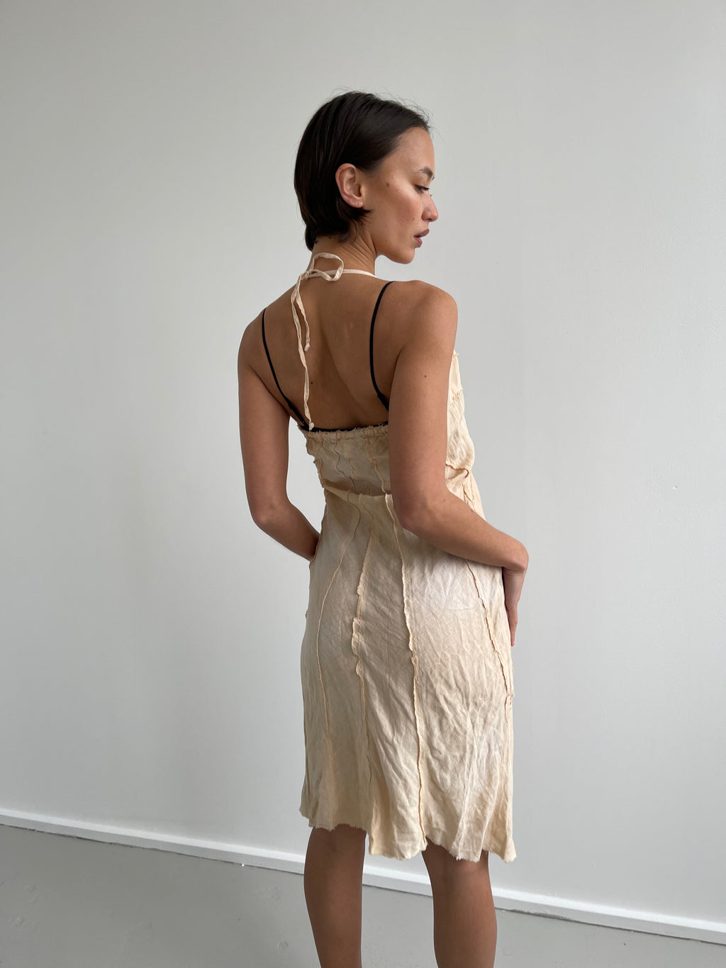 Max&Co beige linen halter neck midi dress