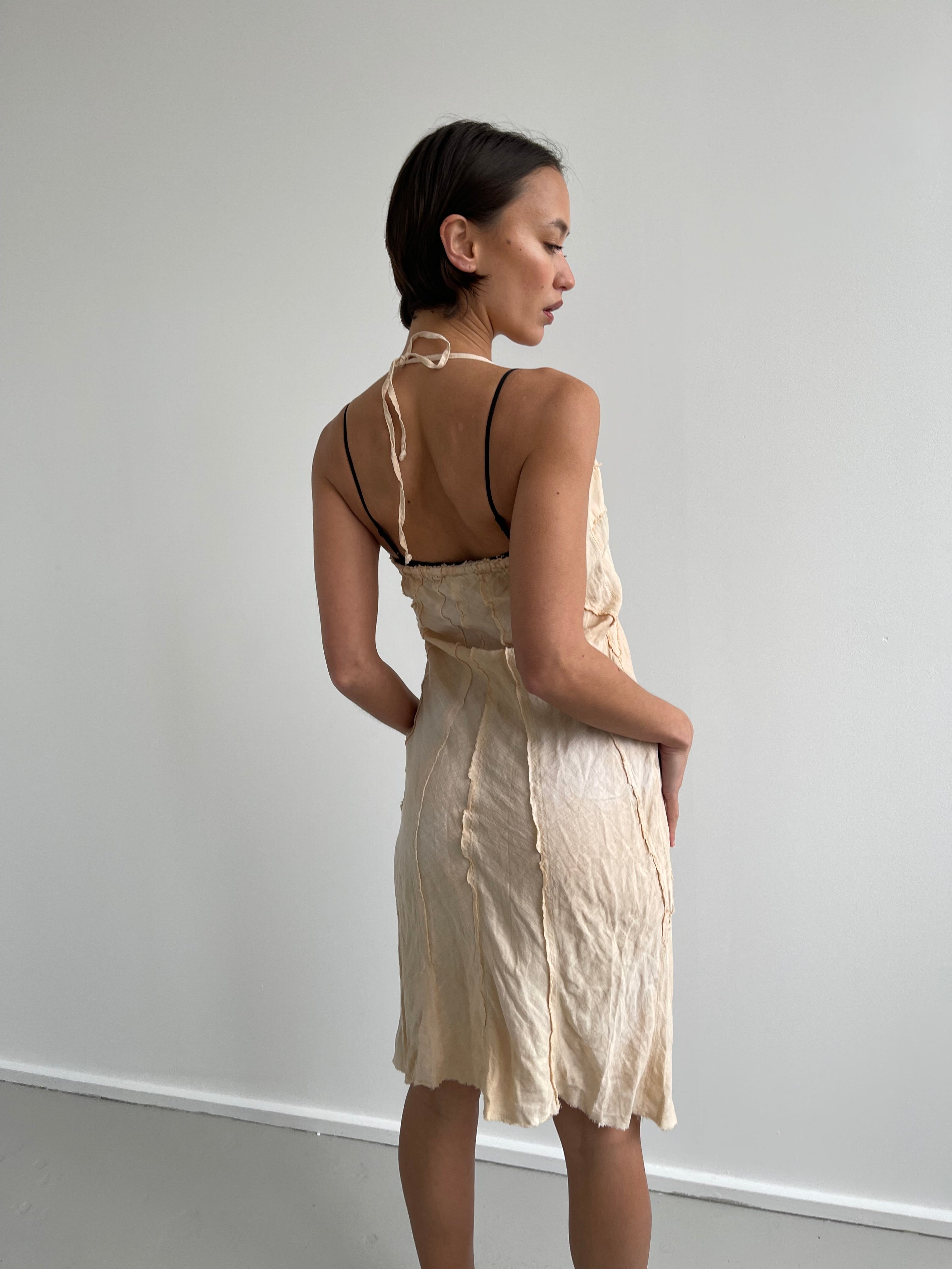 Max&Co beige linen halter neck midi dress