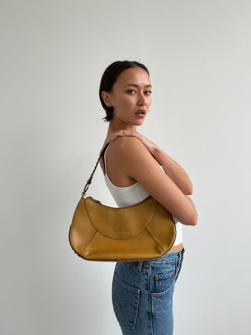 Tan handbag with stitch detail