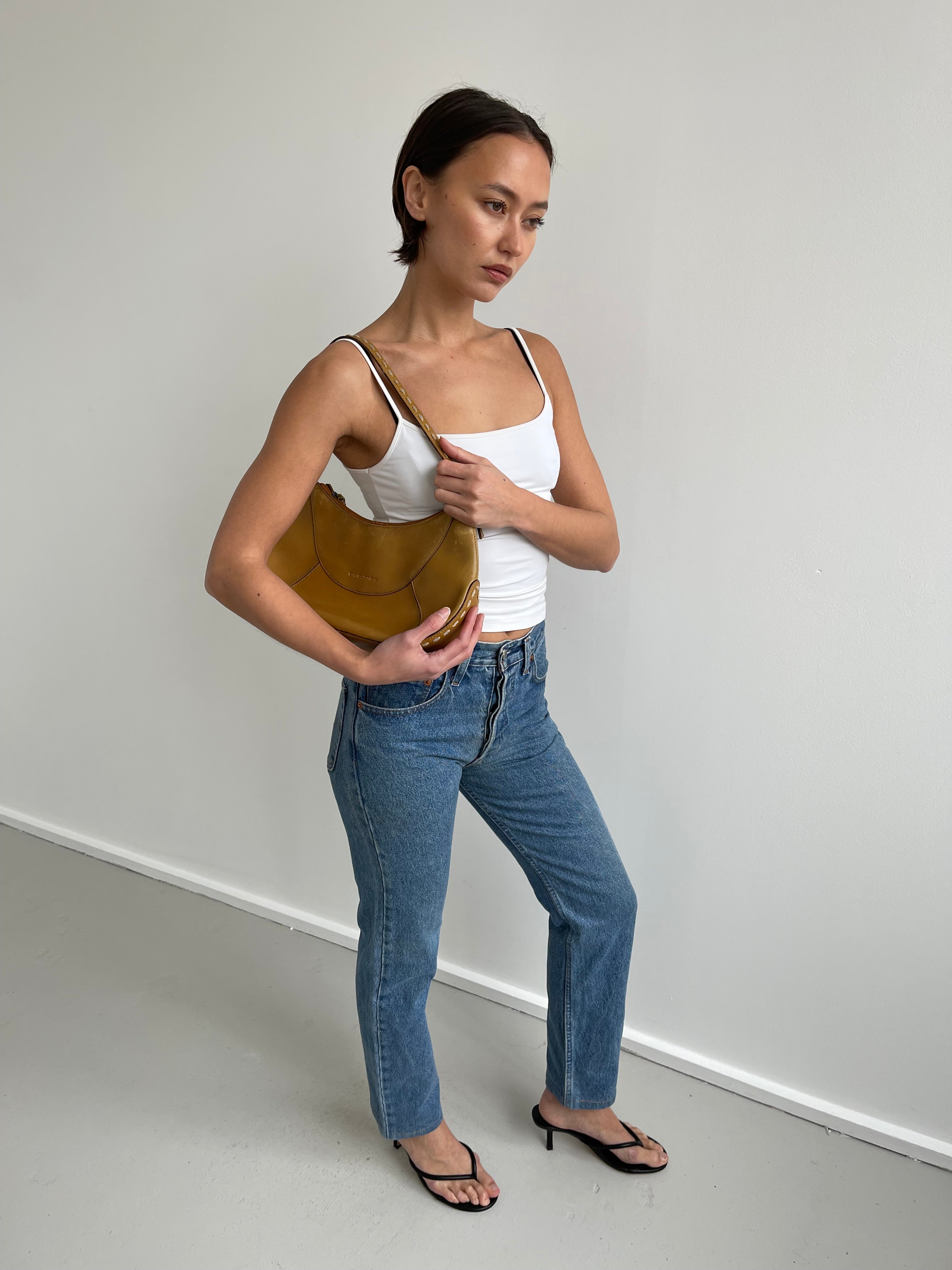 Tan handbag with stitch detail