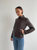 00s brown leather jacket with buckle detail