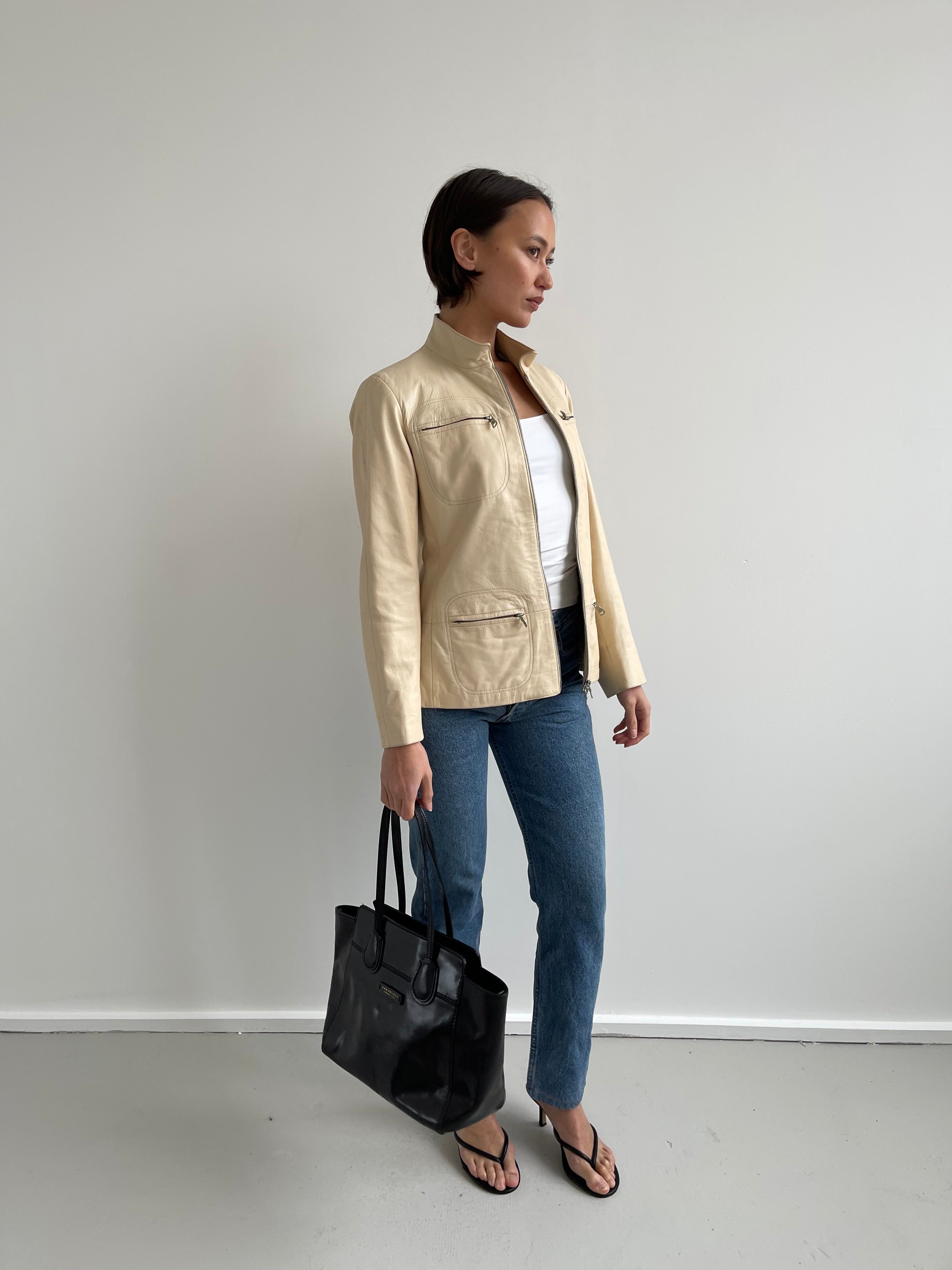 Vintage beige cream leather jacket