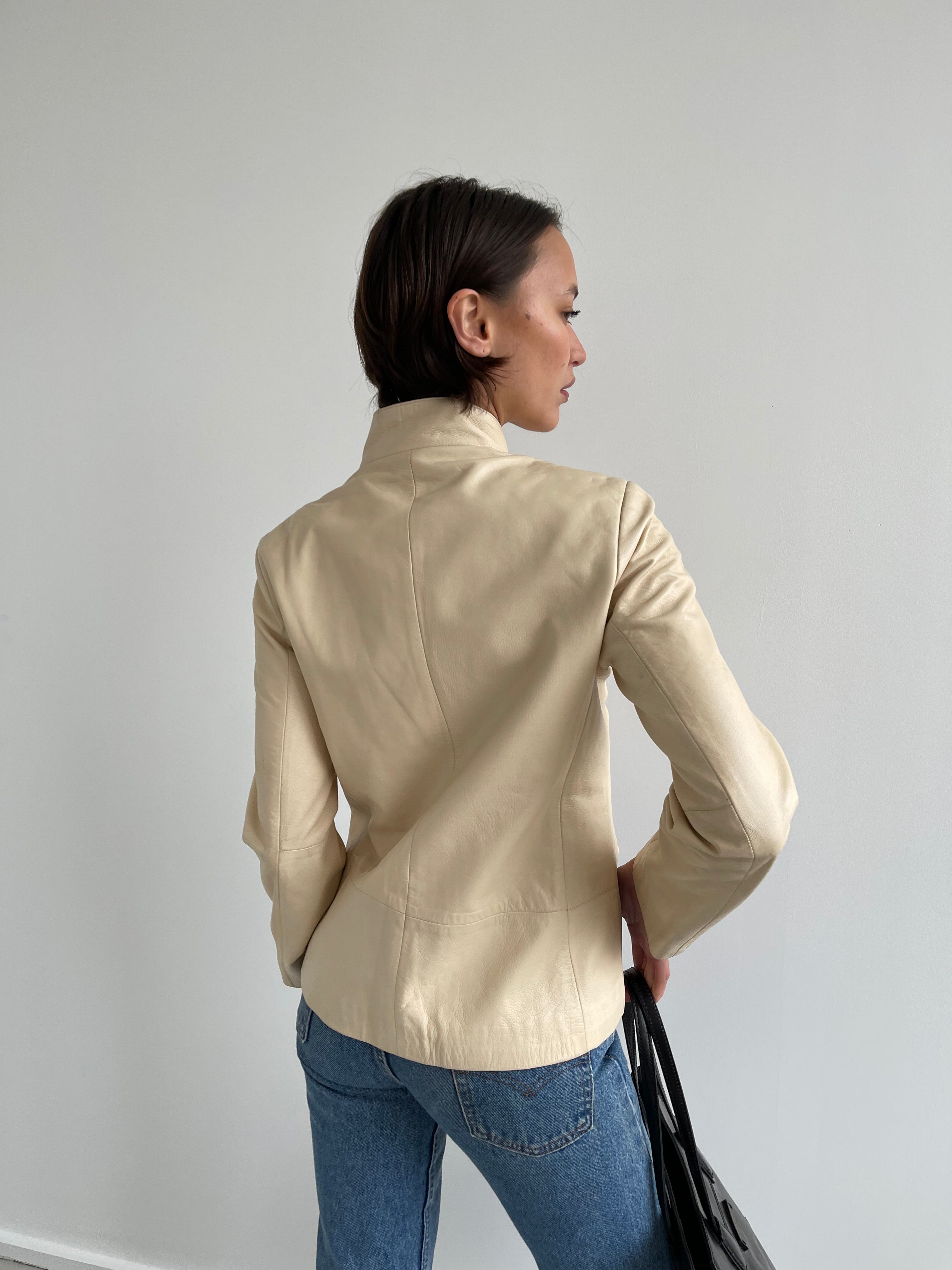 Vintage beige cream leather jacket