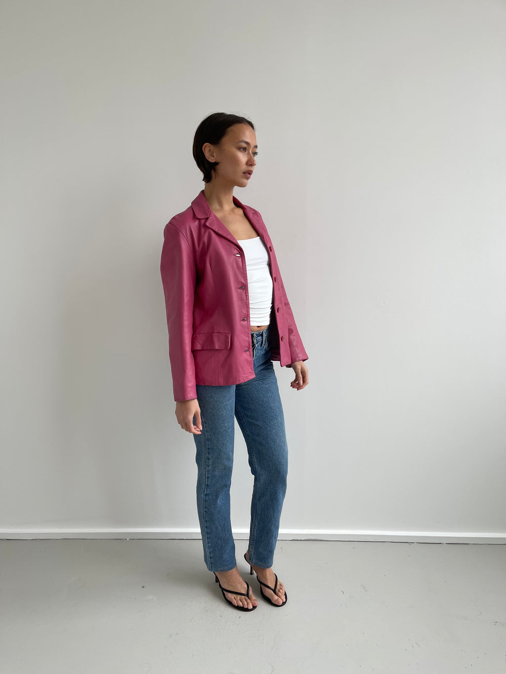 Candy pink leather jacket