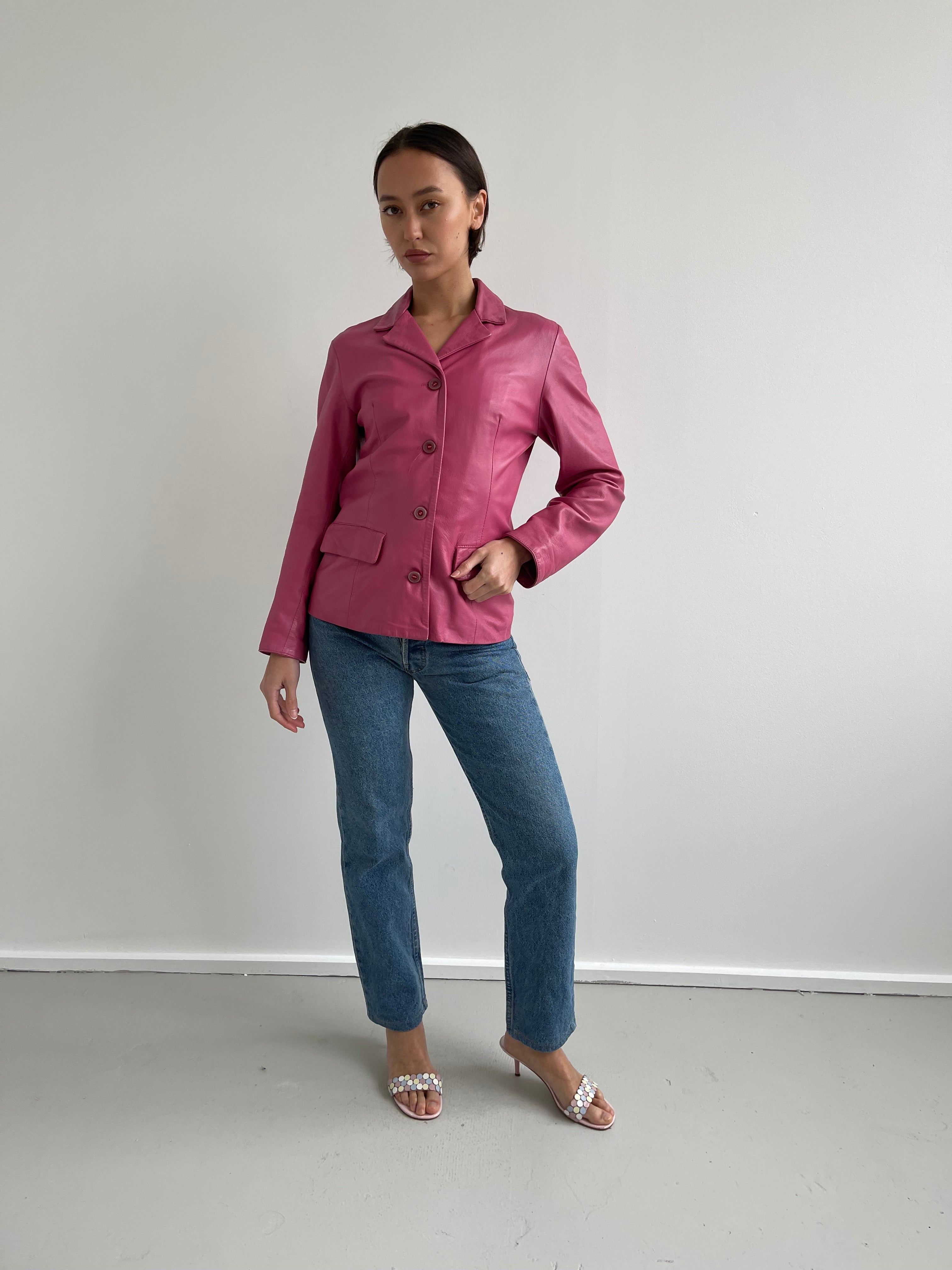 Candy pink leather jacket