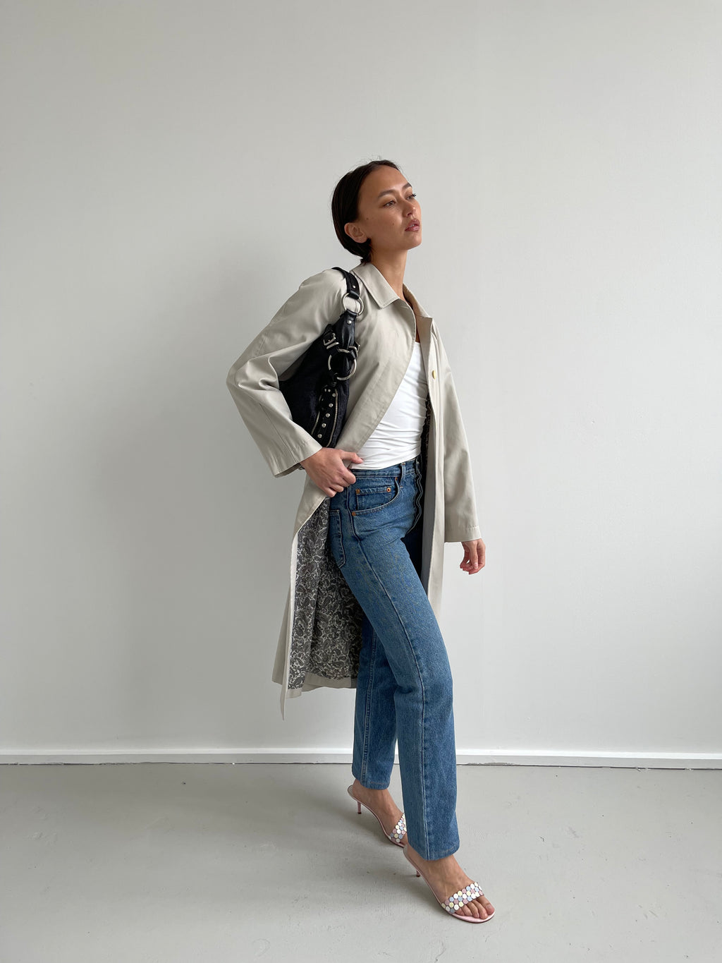 Vintage beige belted trench coat