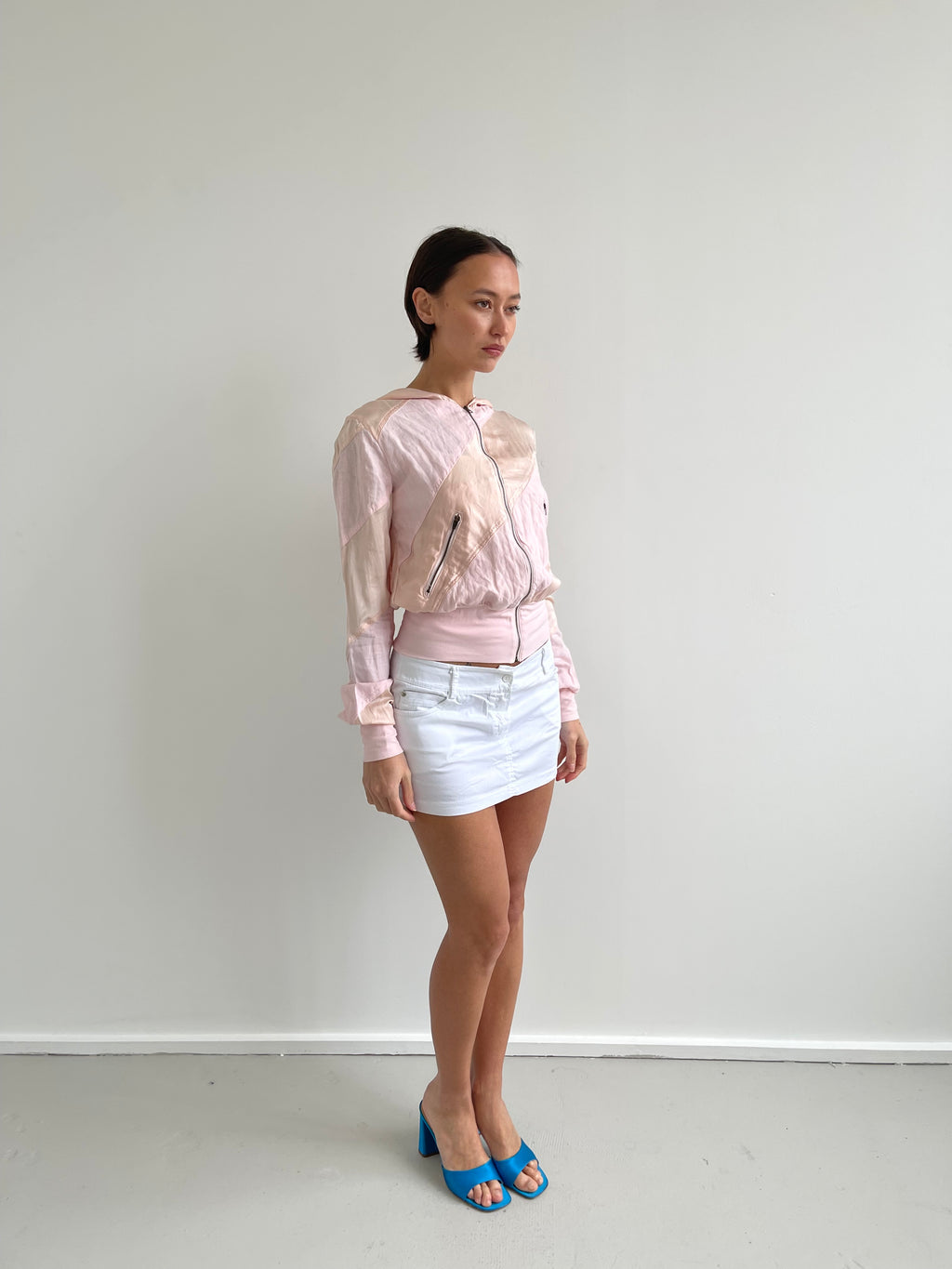 Fornarina pink silk and linen hooded bomber