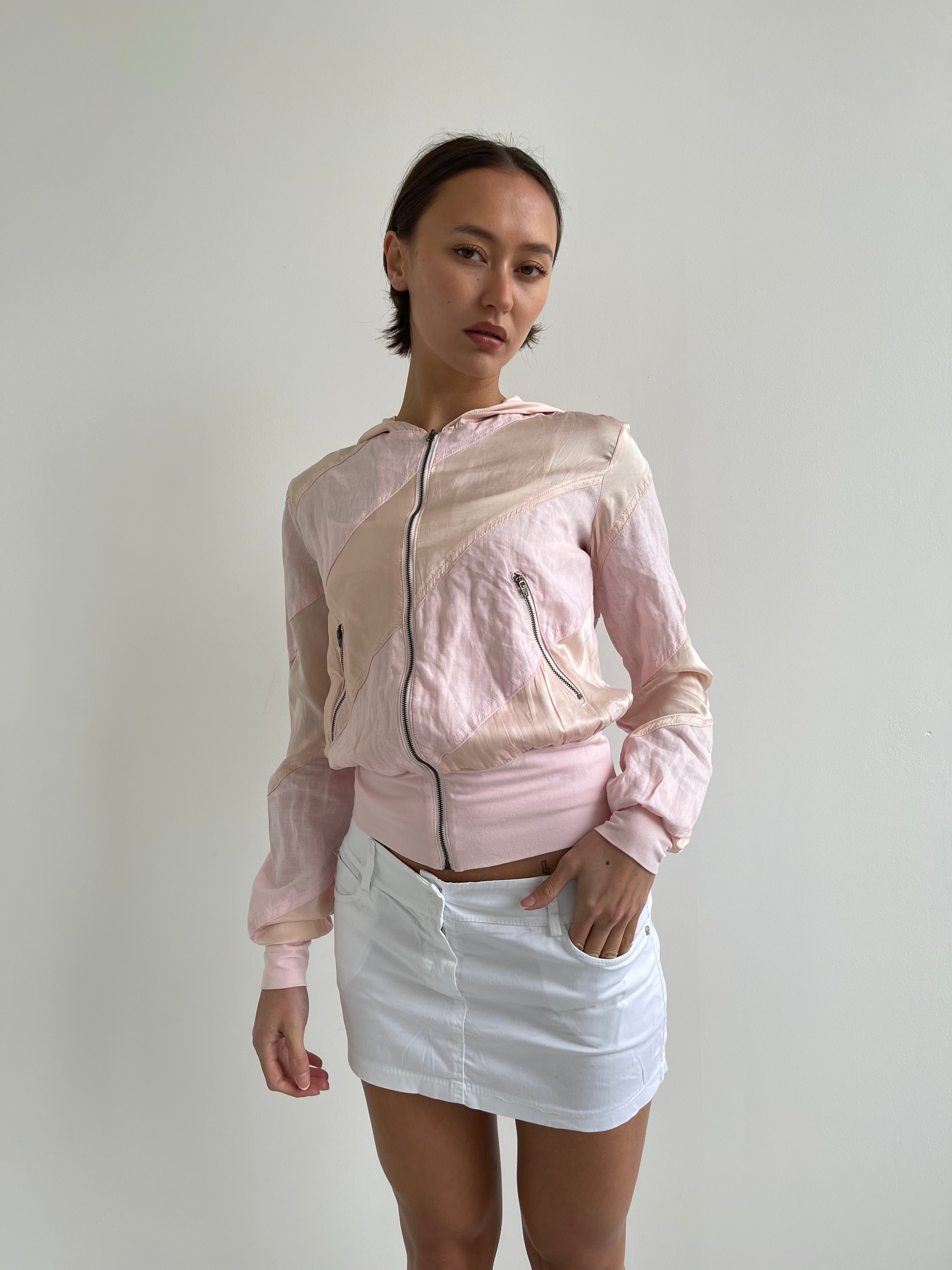 Fornarina pink silk and linen hooded bomber