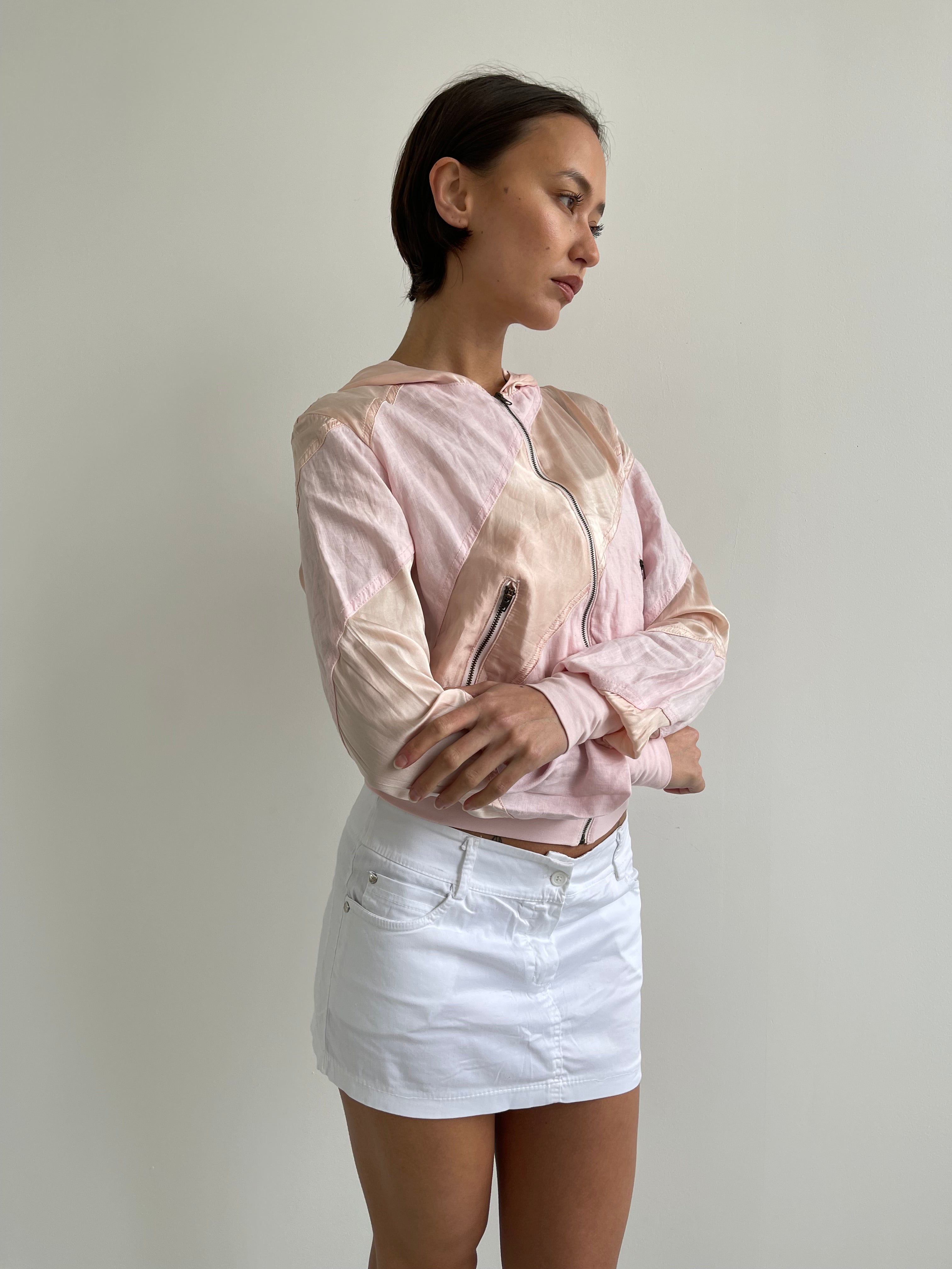 Fornarina pink silk and linen hooded bomber