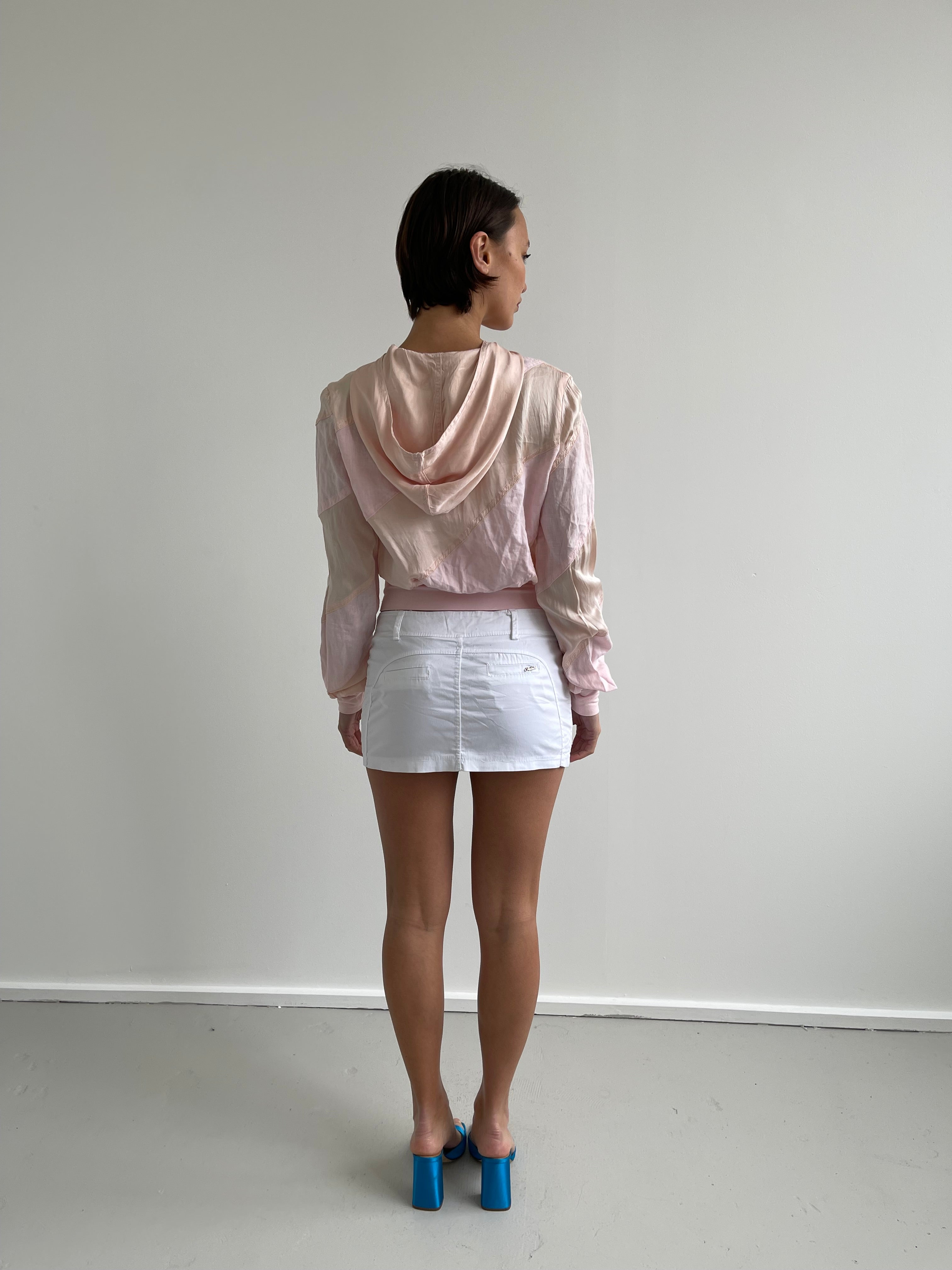 Fornarina pink silk and linen hooded bomber