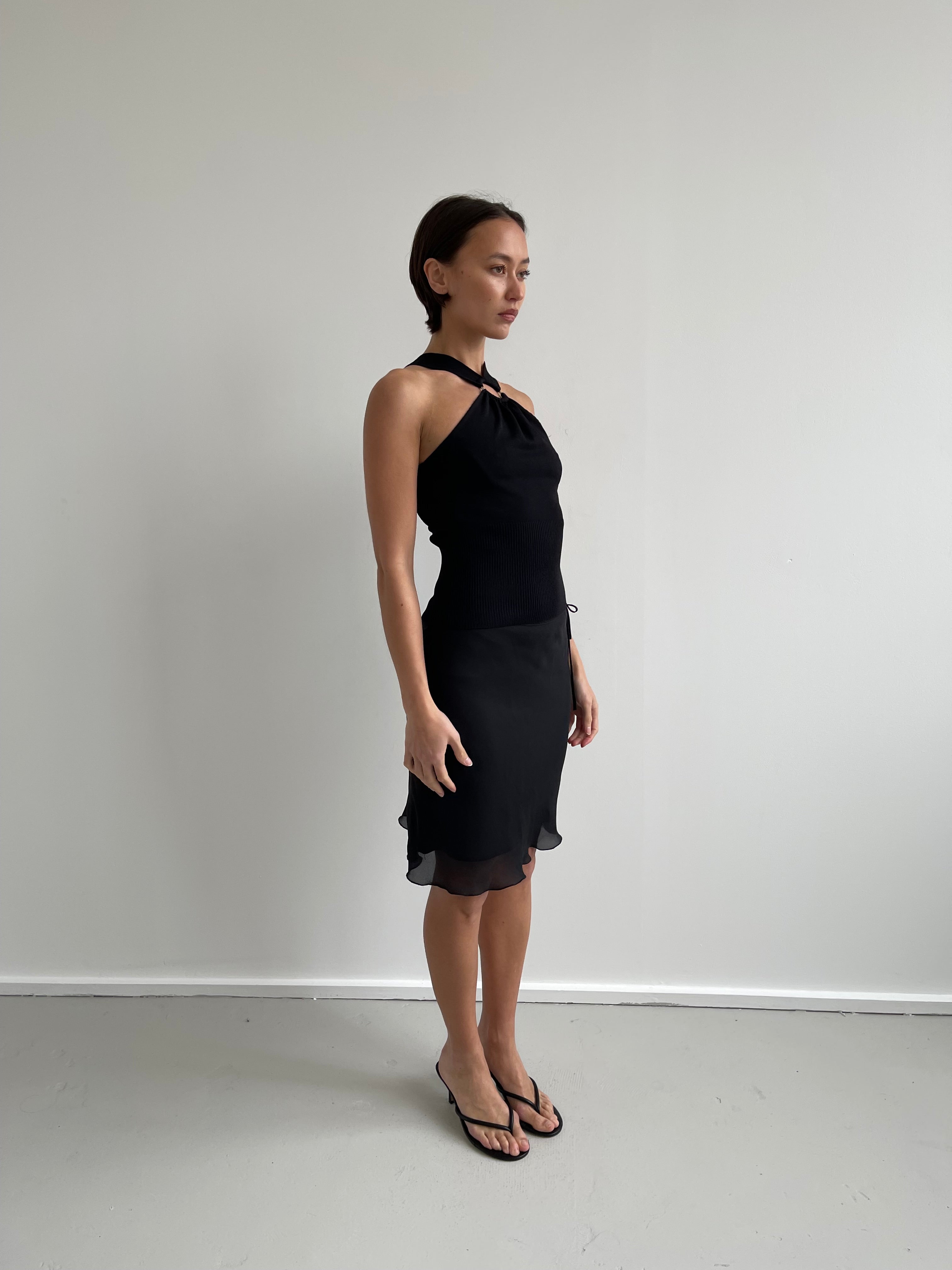 Black double layered chiffon midi skirt