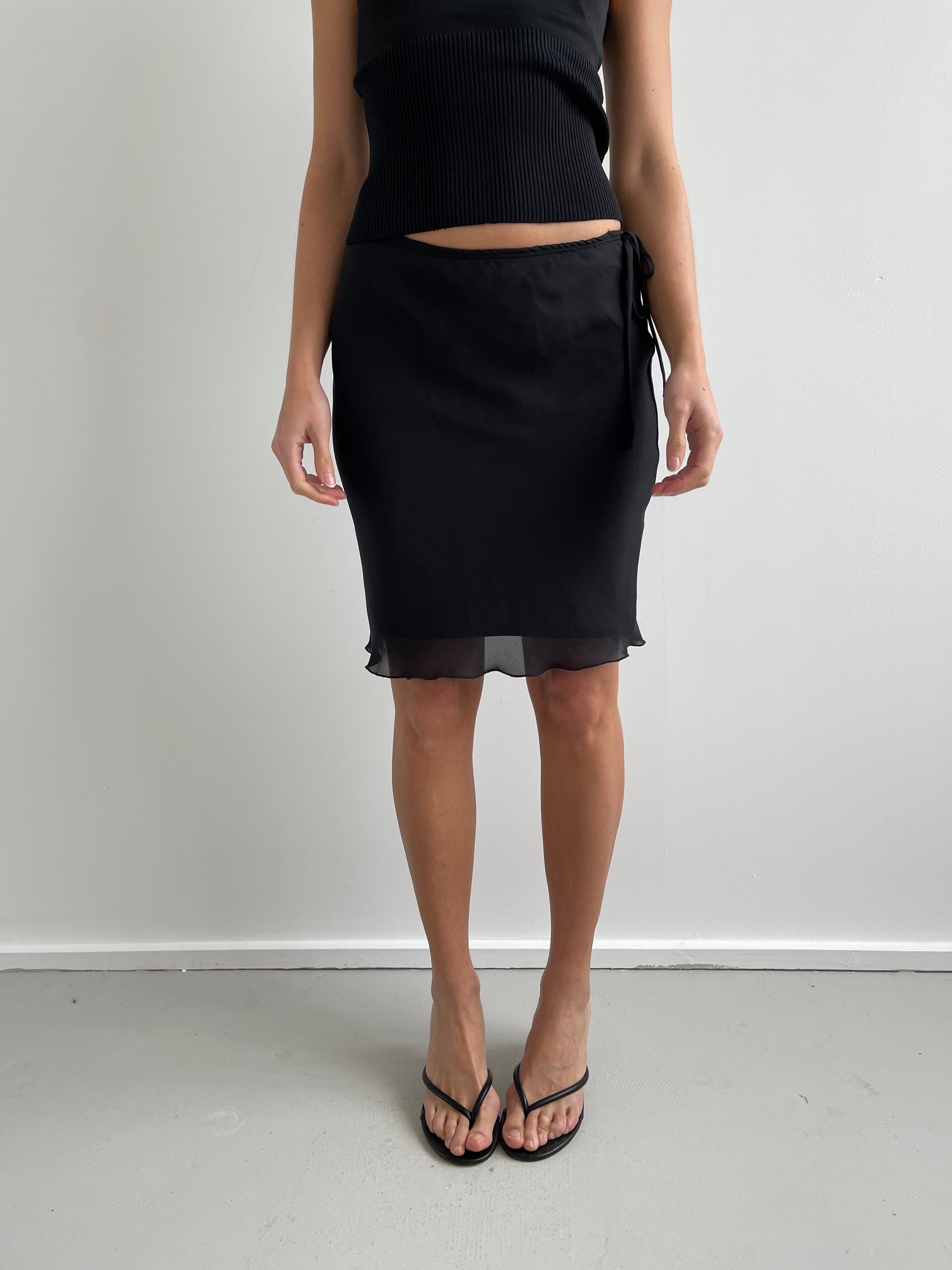 Black double layered chiffon midi skirt