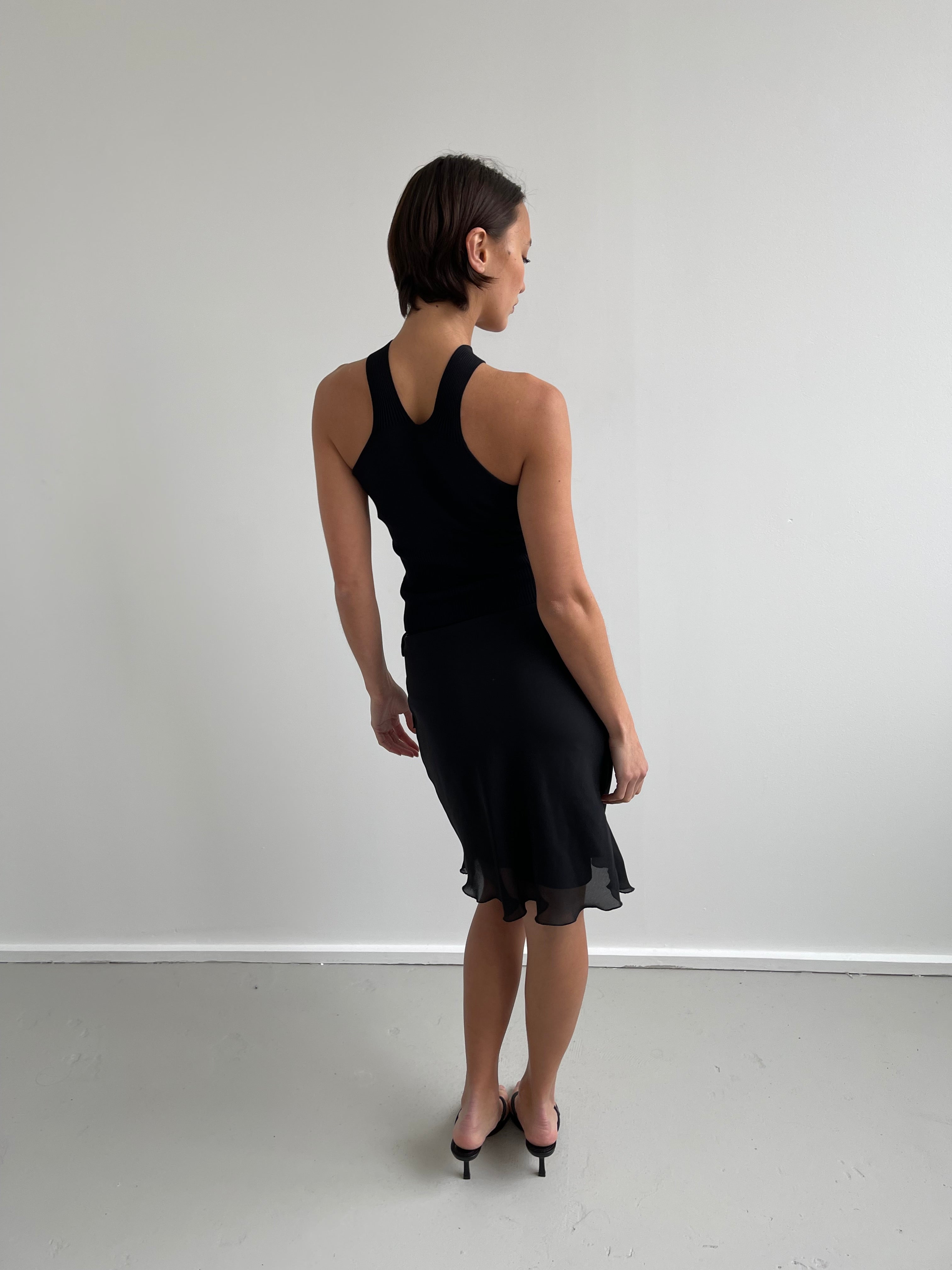 Black fine knit high neck top with O ring