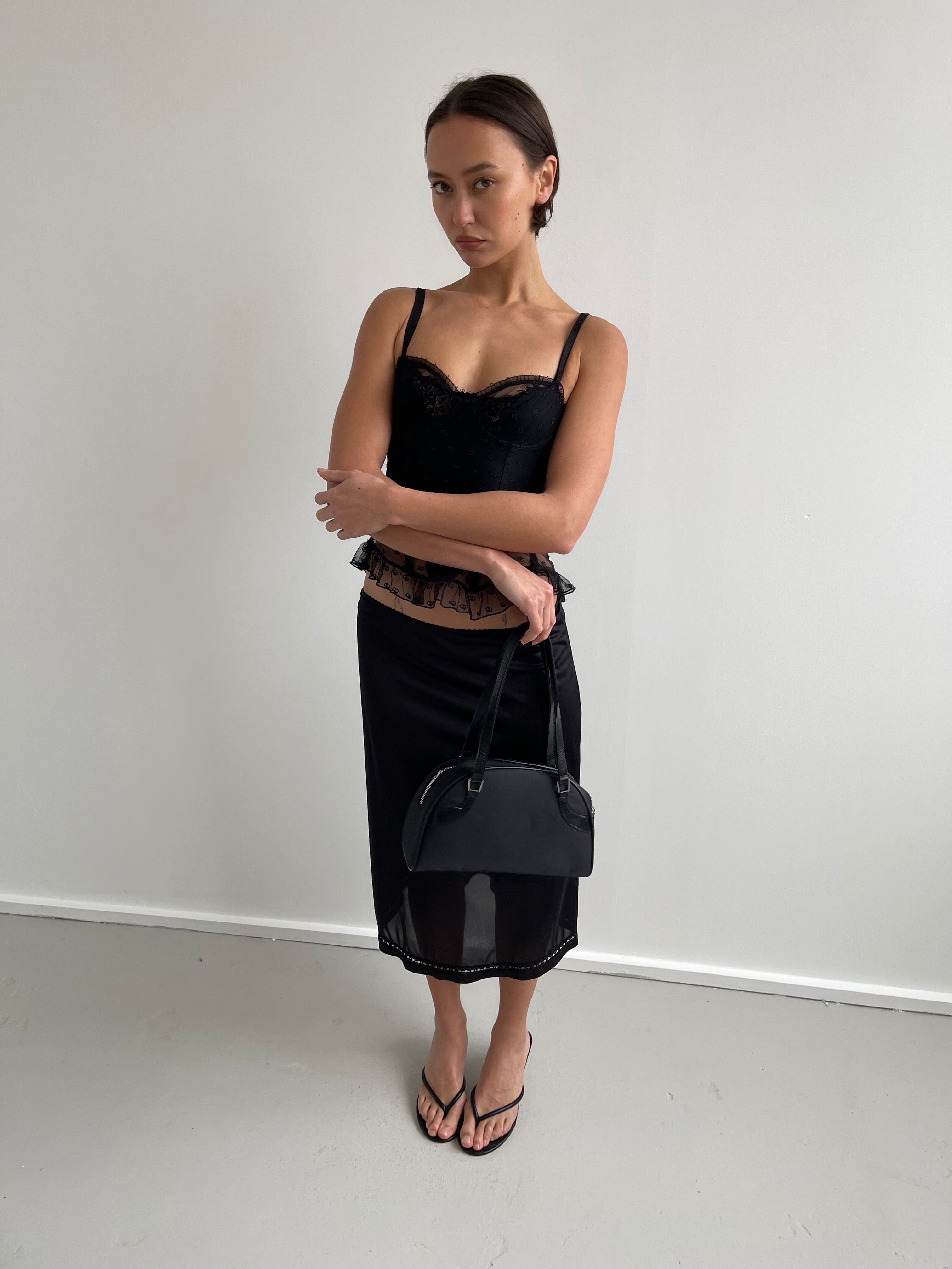 Vintage black slip skirt with lace trim