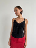 Black cami top with sheer lace panels