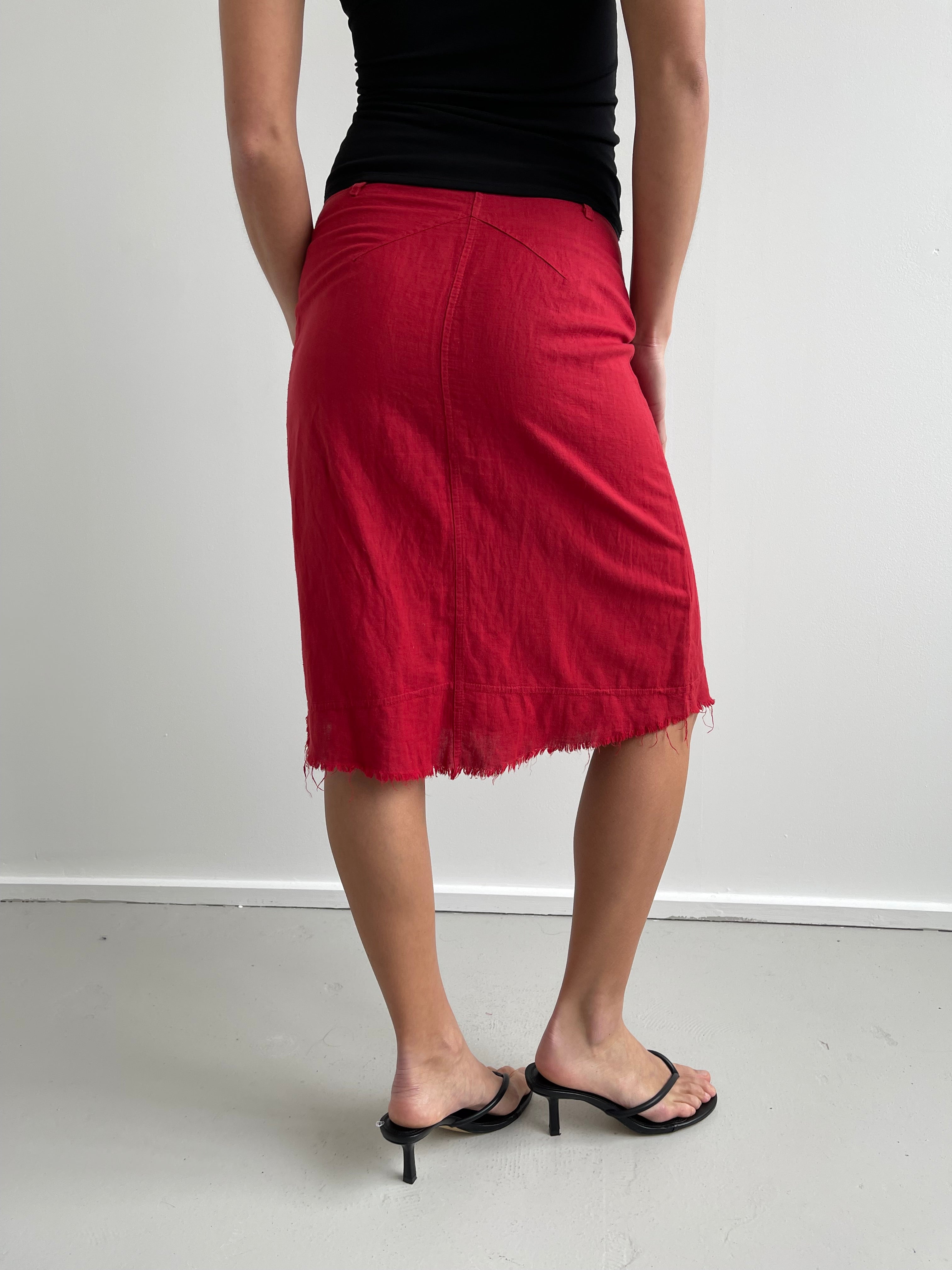 Vintage red linen midi skirt