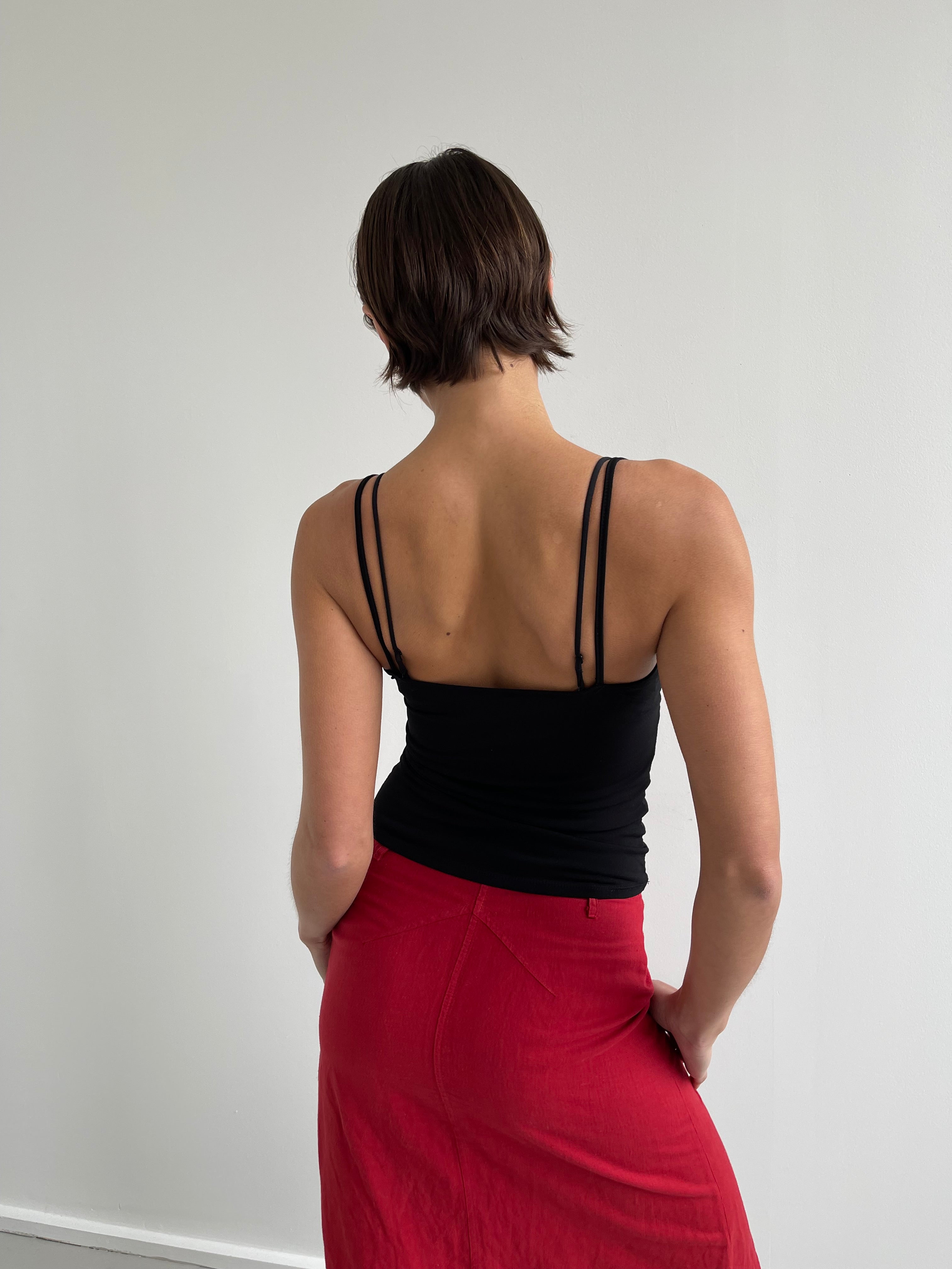 Black cami top with sheer lace panels