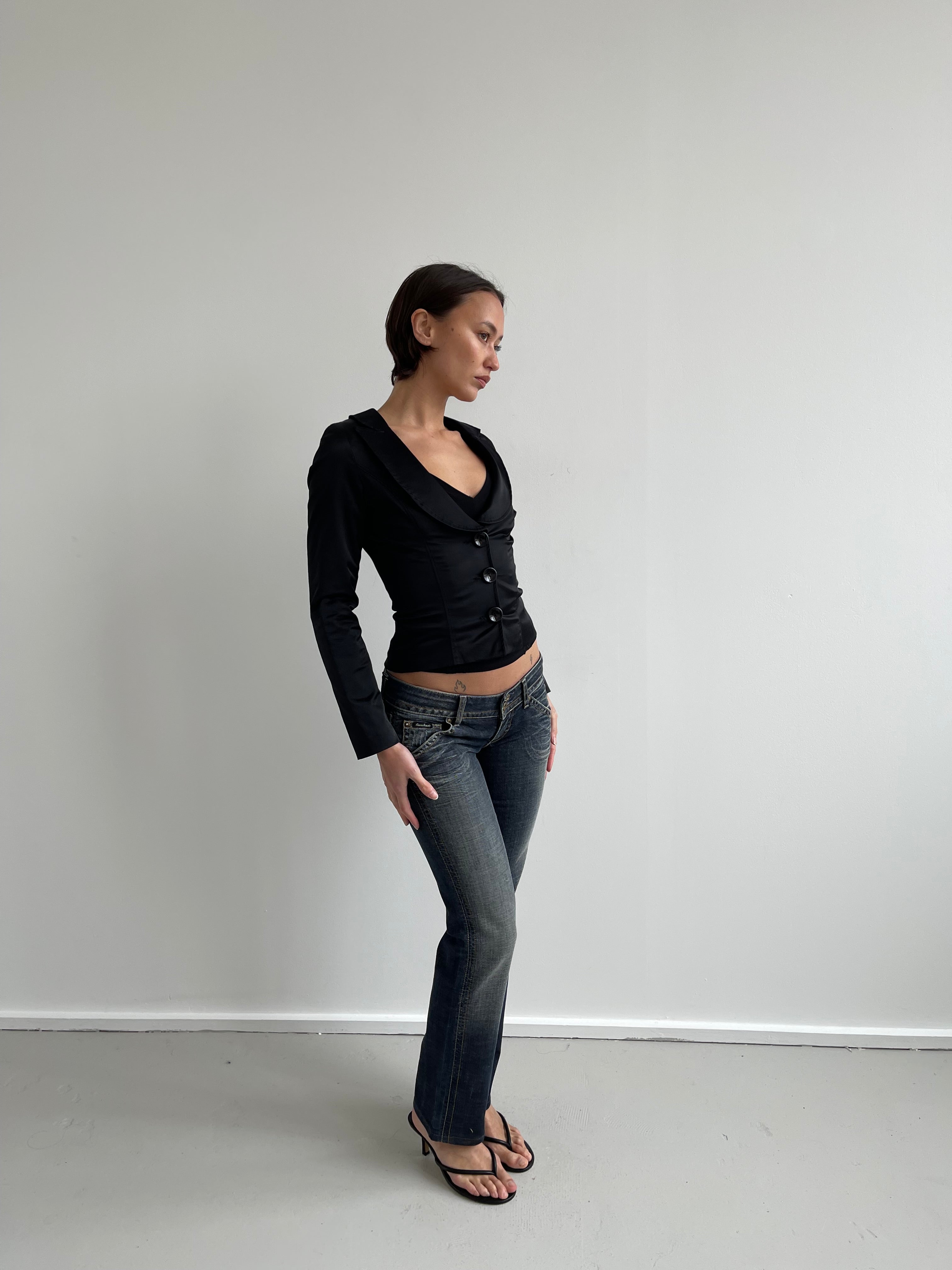 Vintage black satin fitted jacket