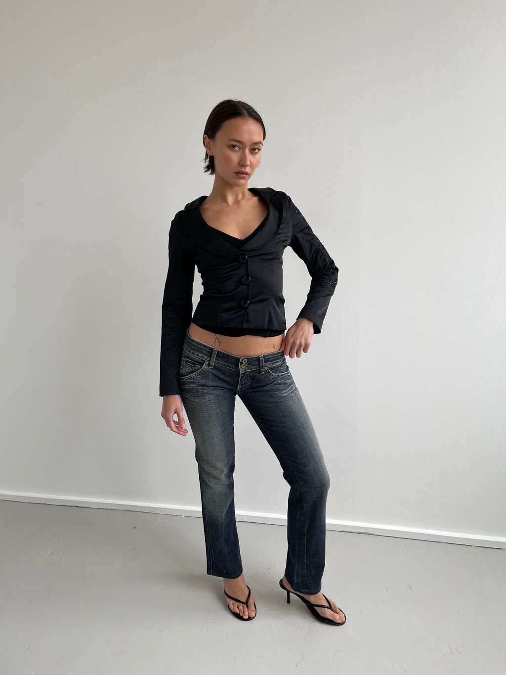 Vintage black satin fitted jacket