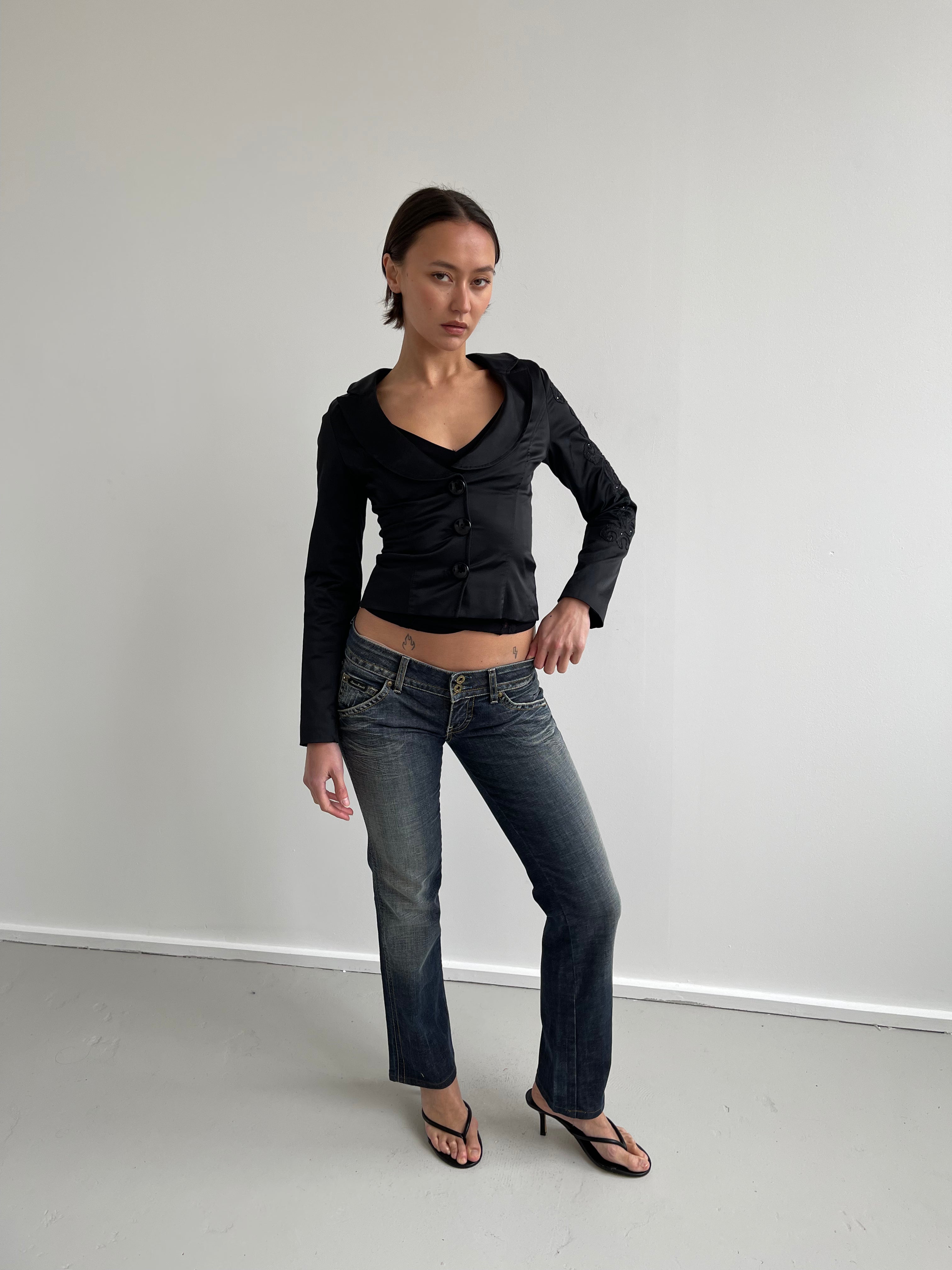 Vintage black satin fitted jacket