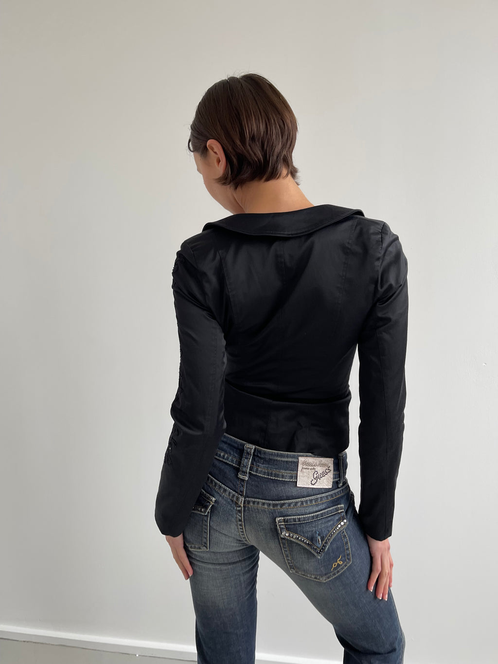 Vintage black satin fitted jacket