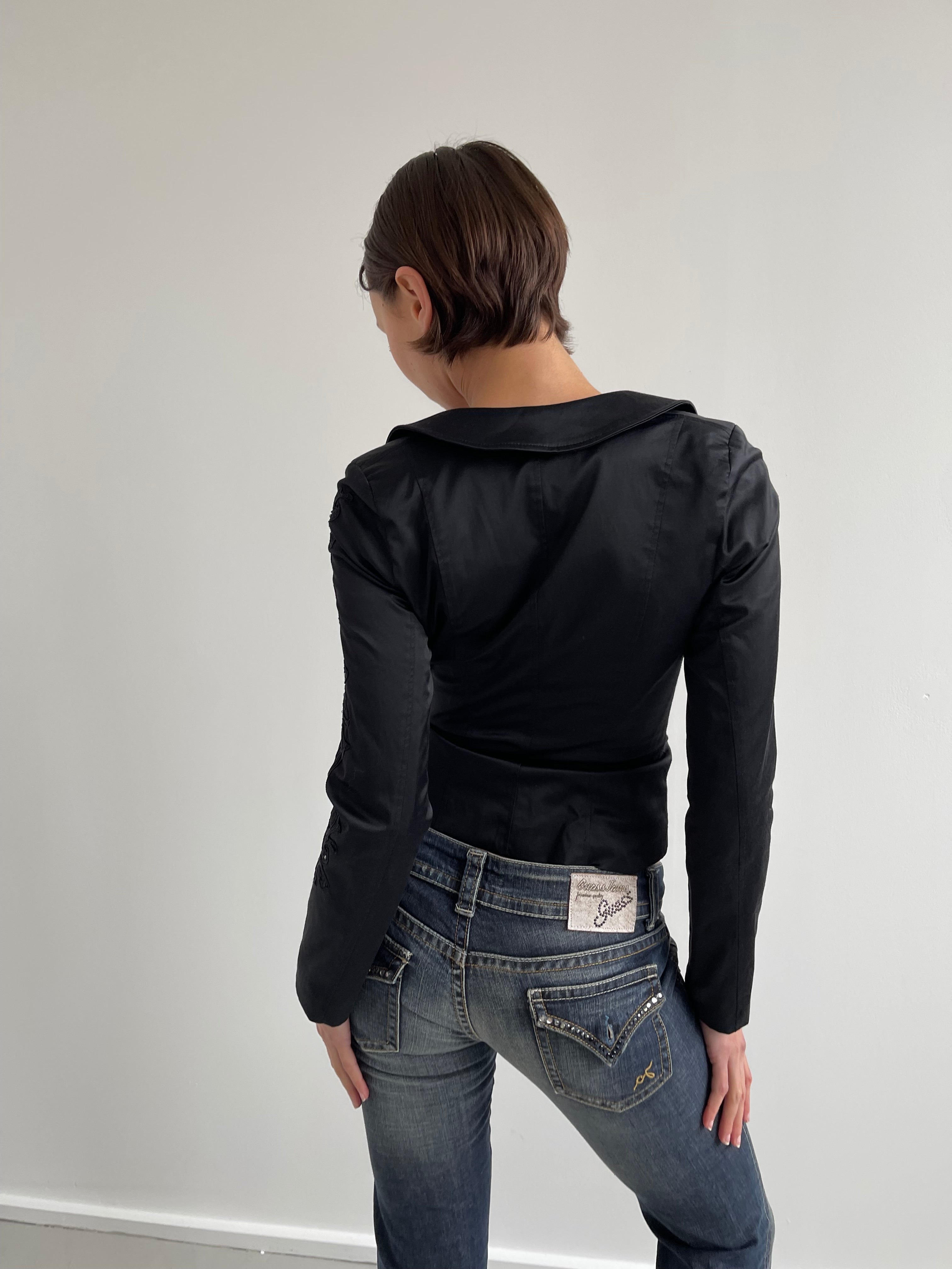 Vintage black satin fitted jacket
