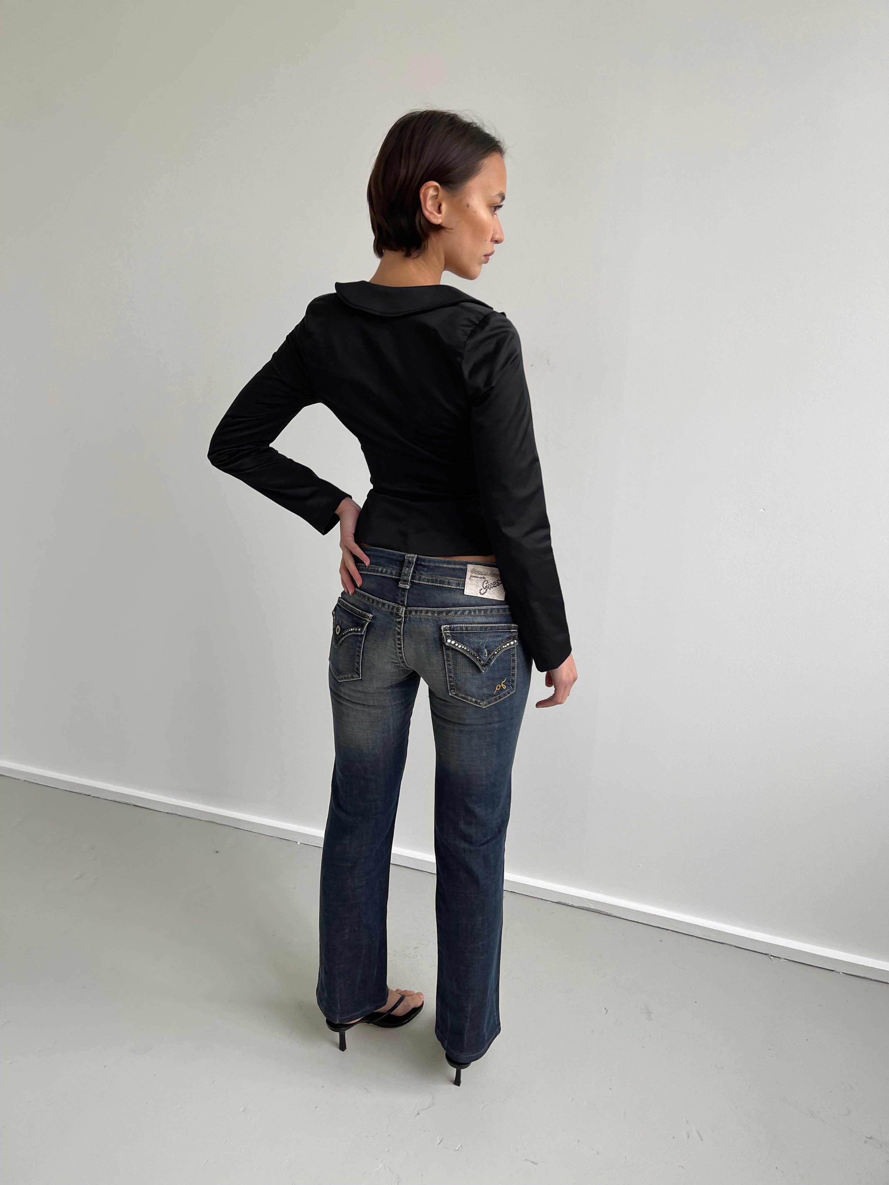 Vintage black satin fitted jacket