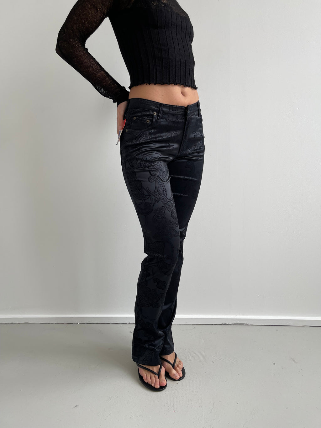 Kookai deadstock floral black bootcut trousers