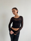 Black distressed fine knit top
