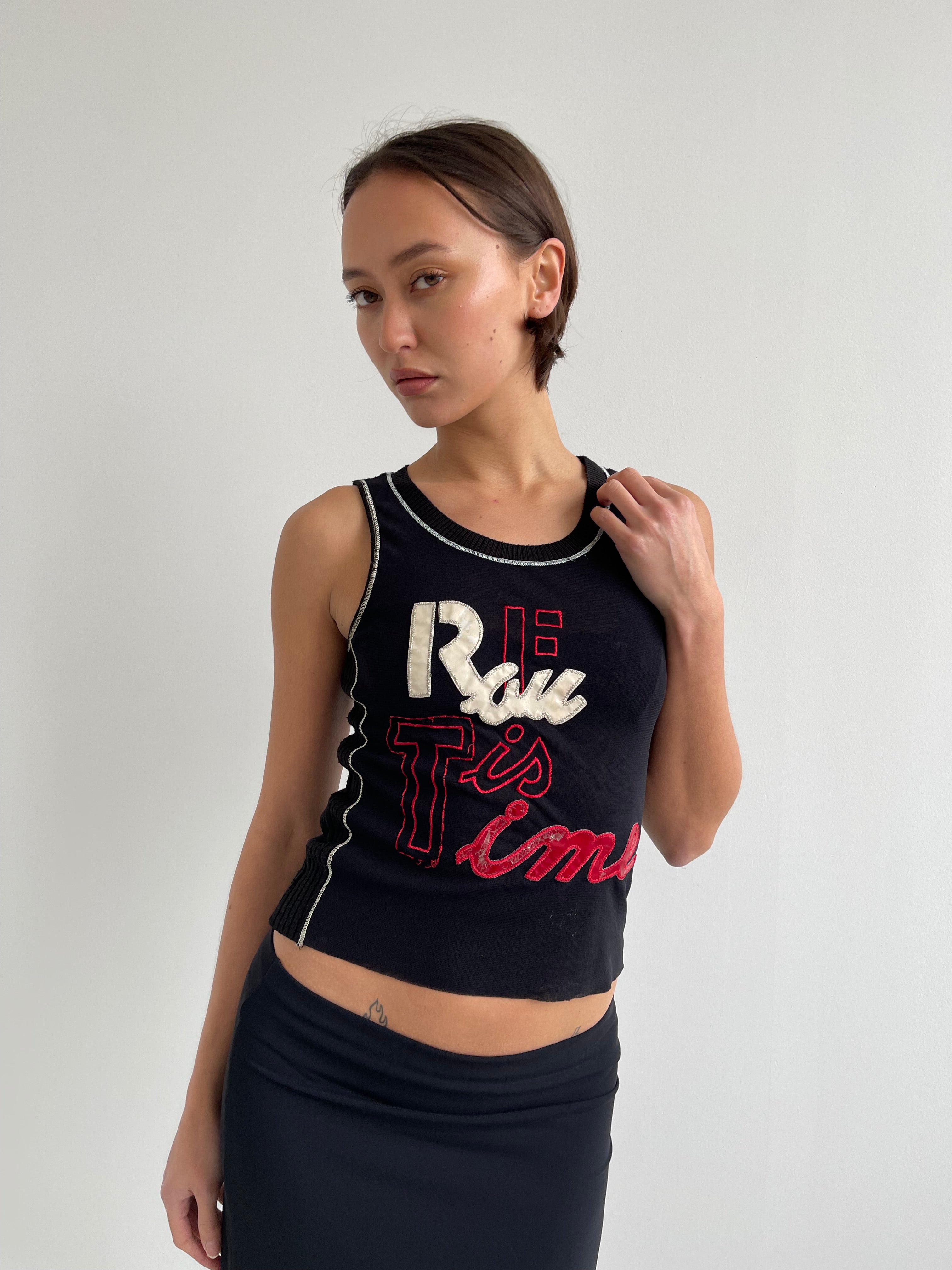 Black fine knit tank top