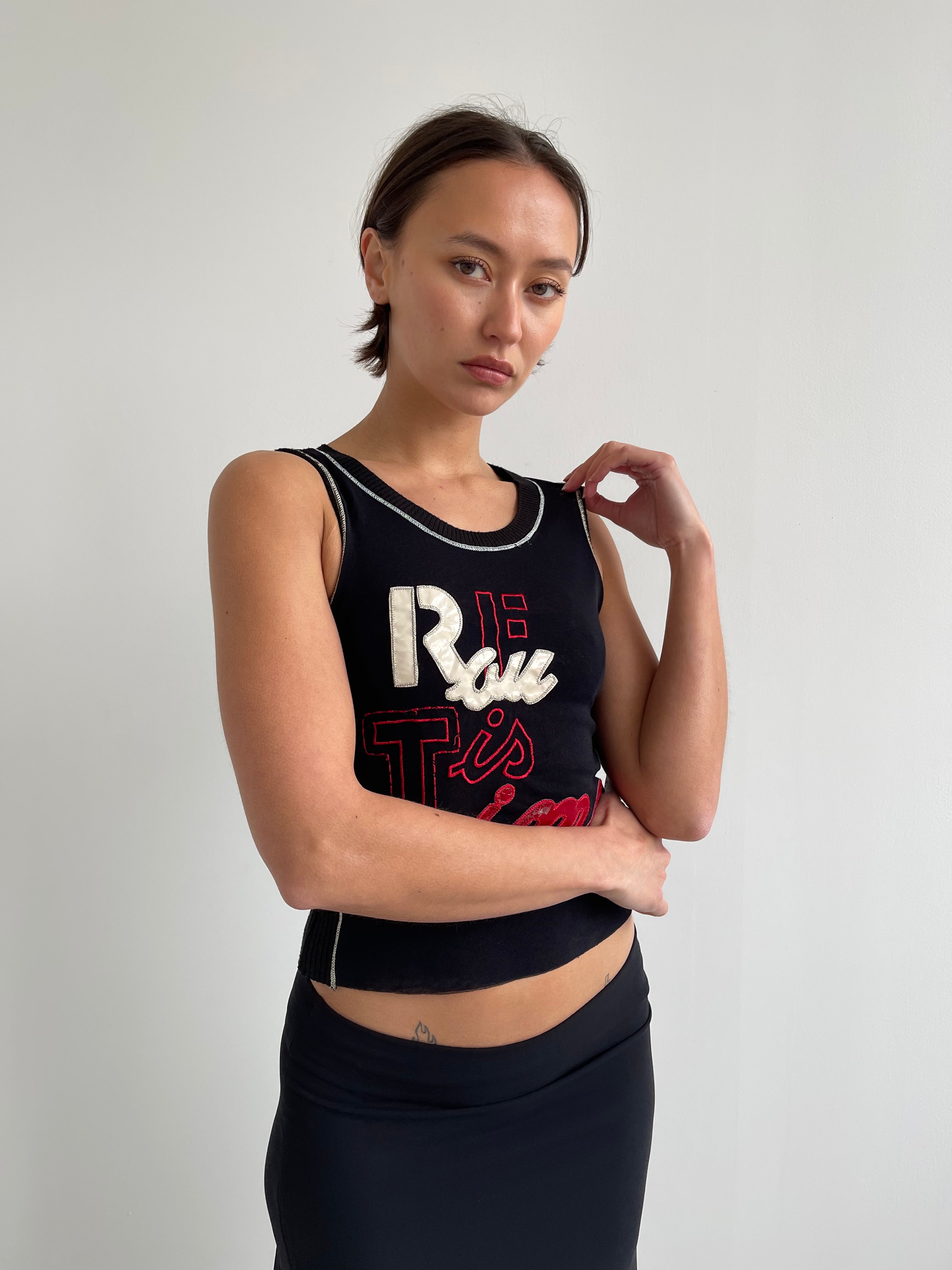 Black fine knit tank top