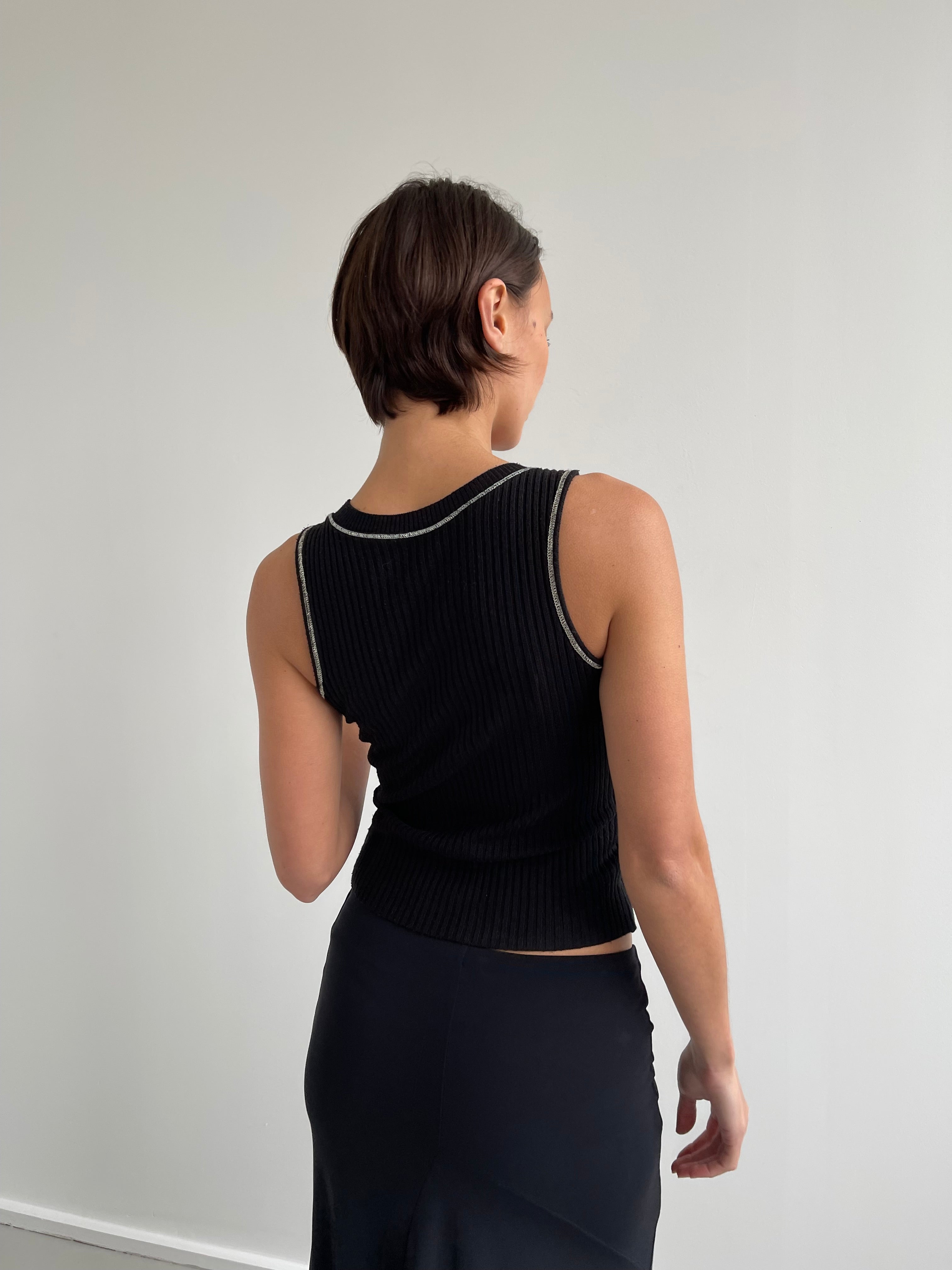 Black fine knit tank top