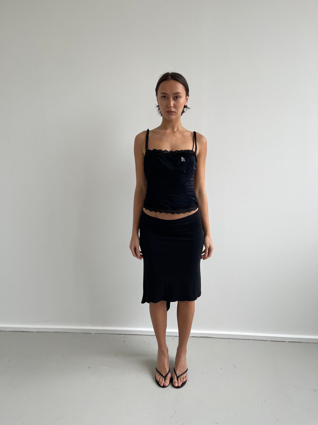 Black square neck bustier top with lace trims