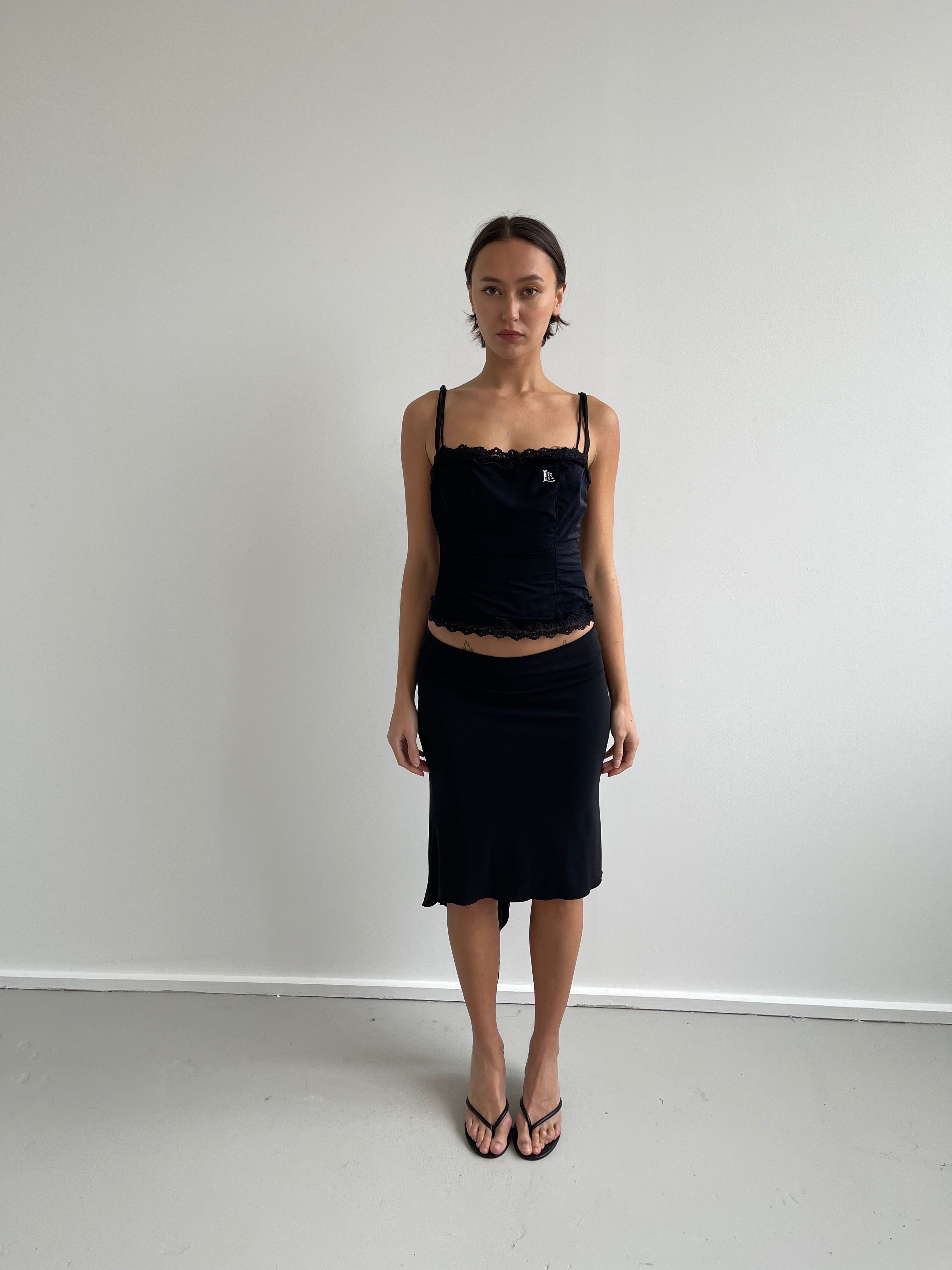 Black square neck bustier top with lace trims