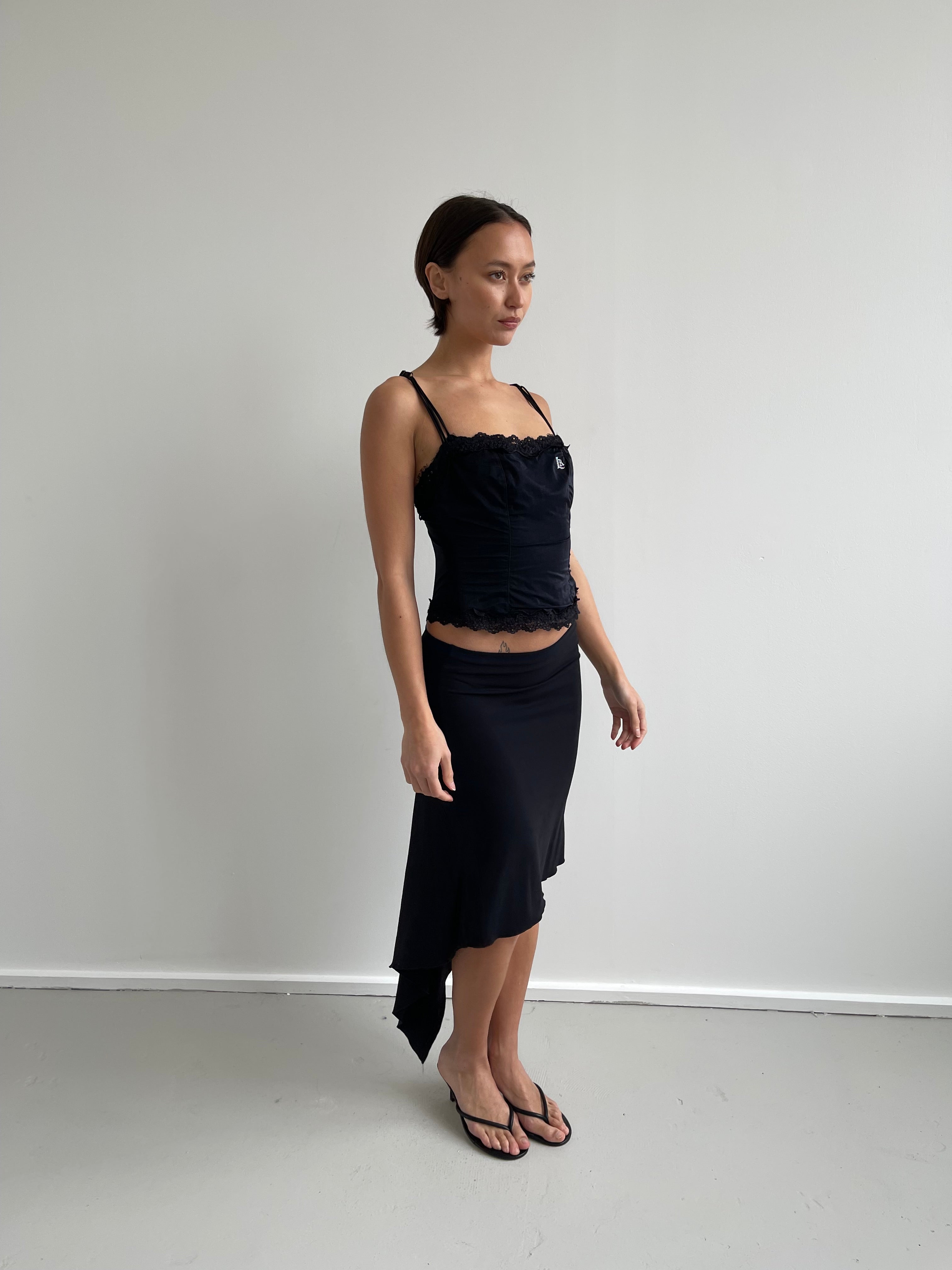 Black square neck bustier top with lace trims