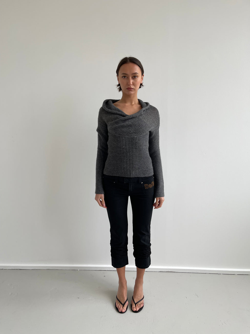 Armani Jeans grey knit jumper with hood/drape detail