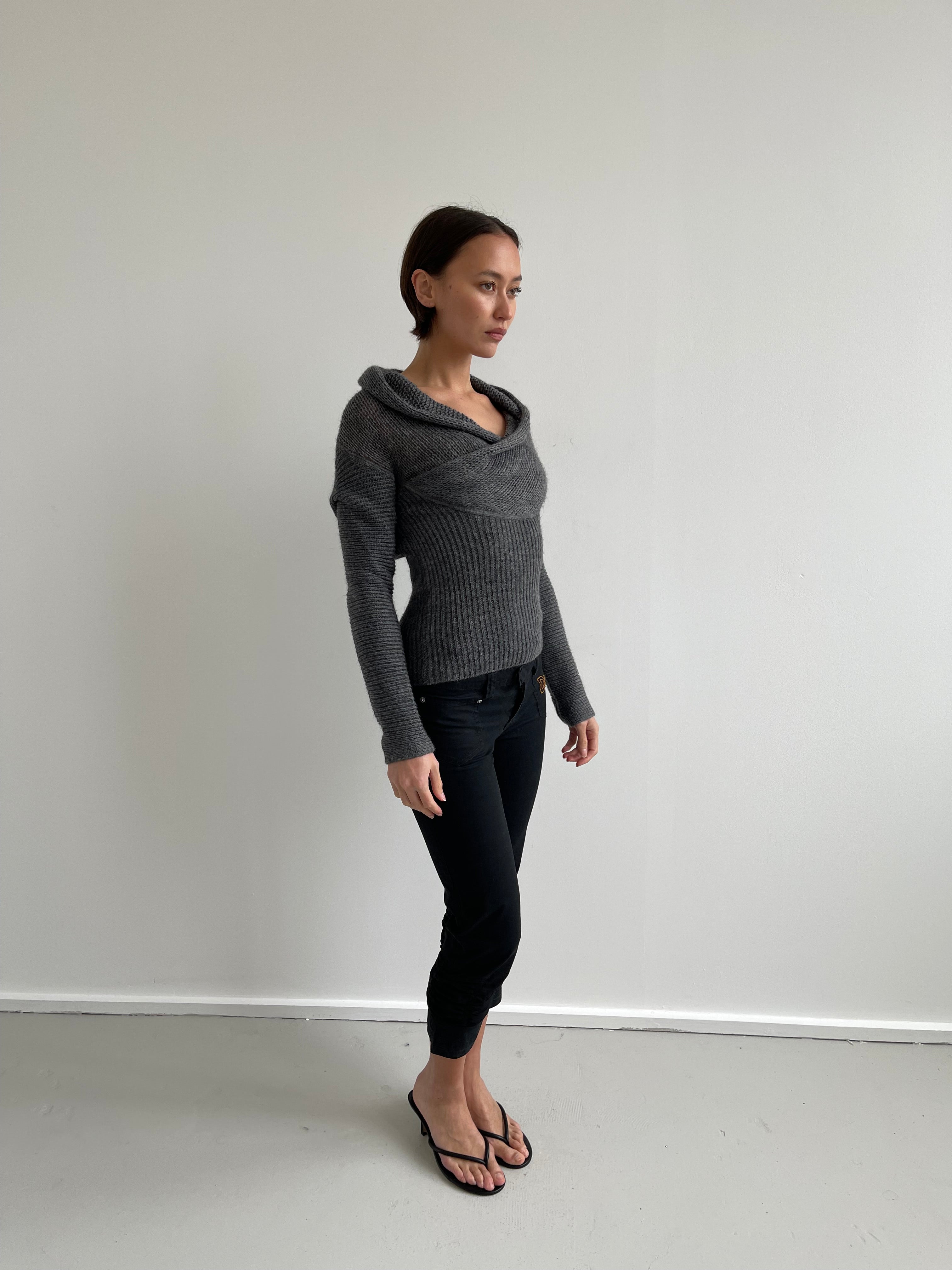 Armani Jeans grey knit jumper with hood/drape detail