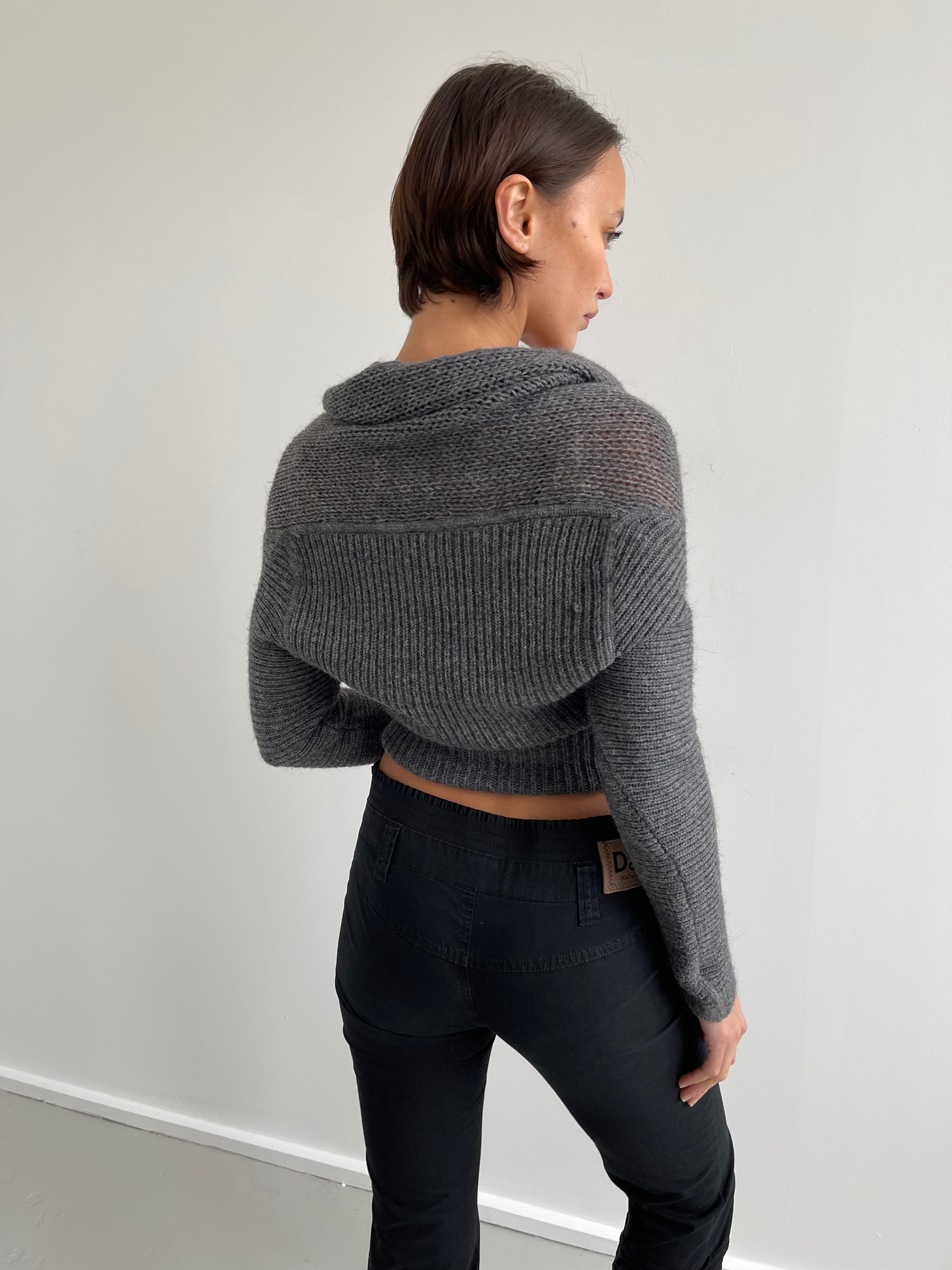 Armani Jeans grey knit jumper with hood/drape detail