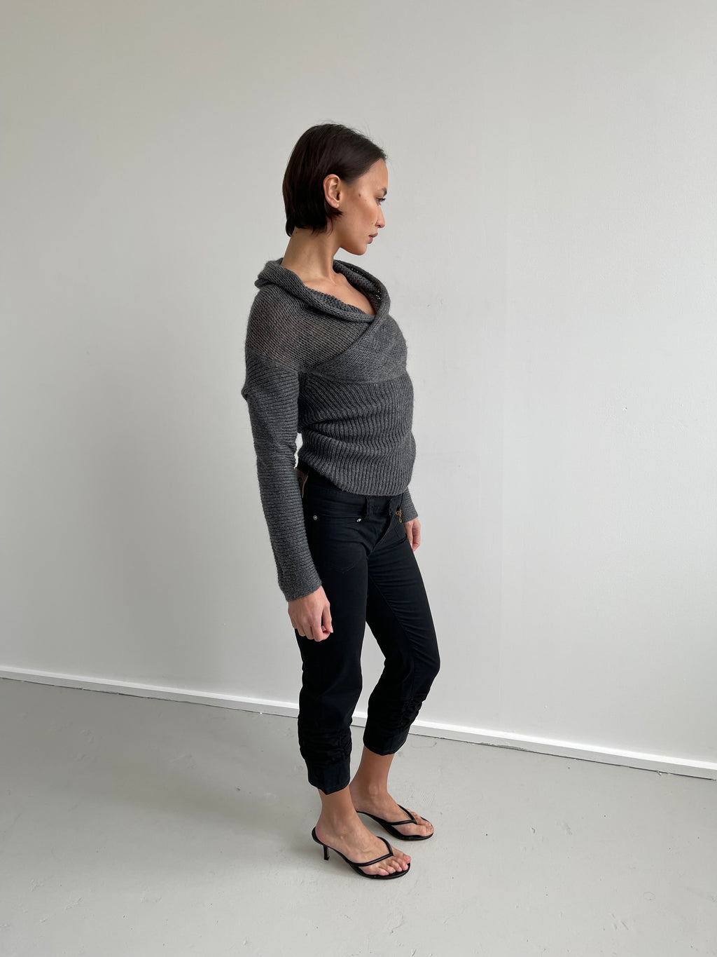 Armani Jeans grey knit jumper with hood/drape detail