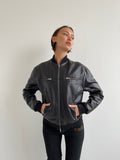 Black leather bomber jacket