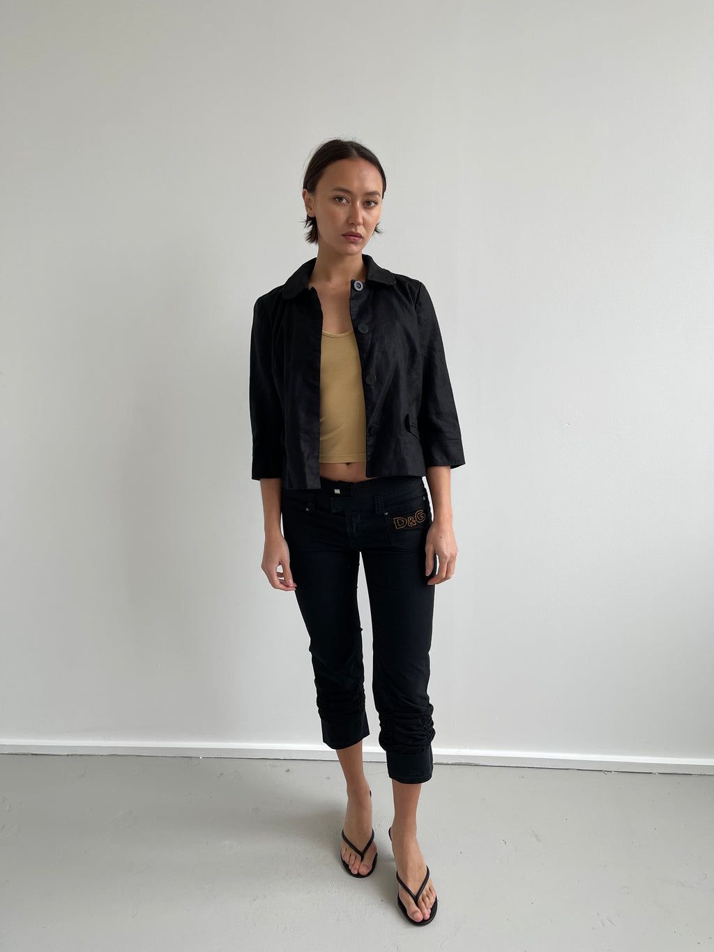 D&G black capri trousers with ruched detailing