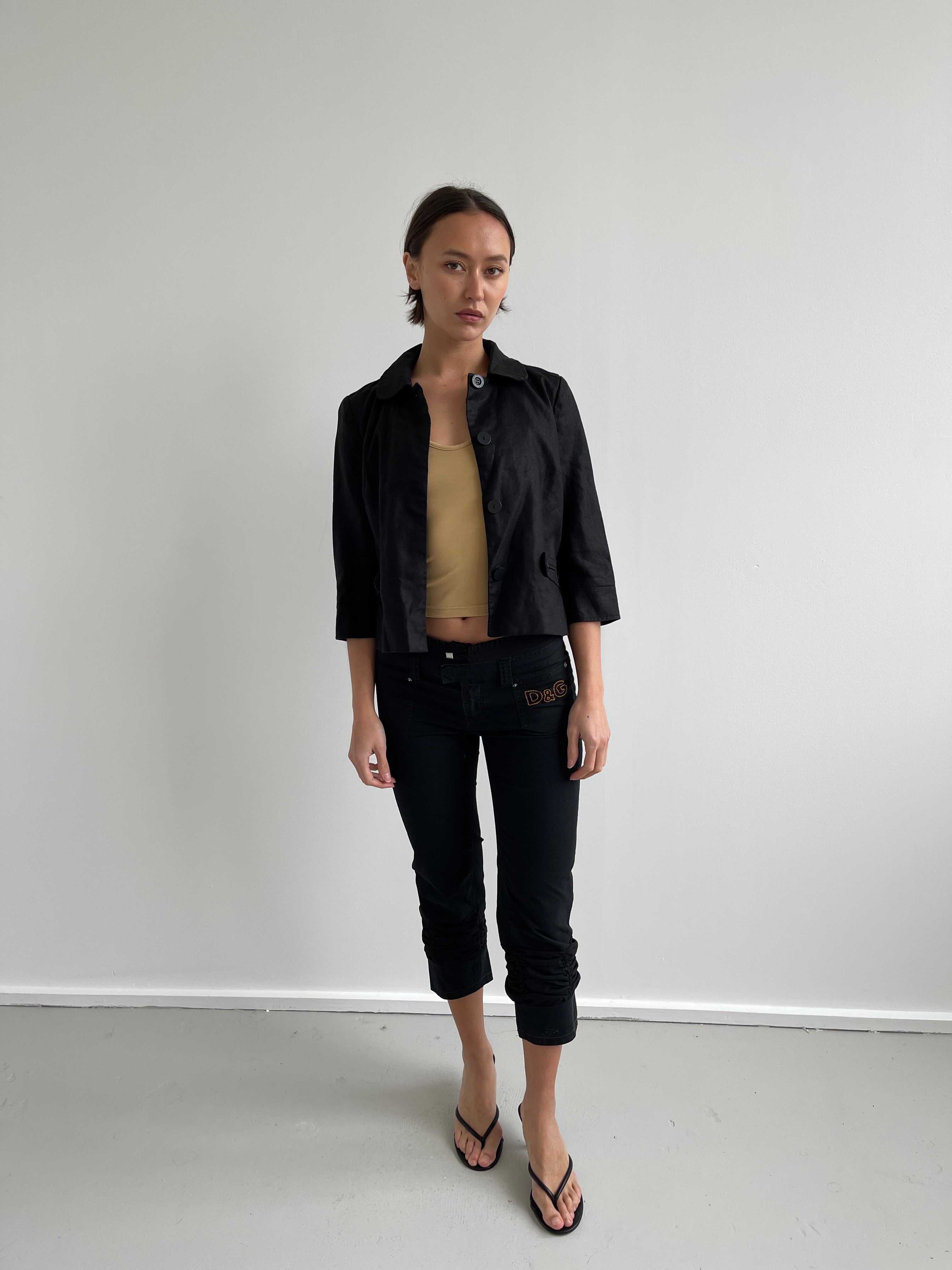 D&G black capri trousers with ruched detailing