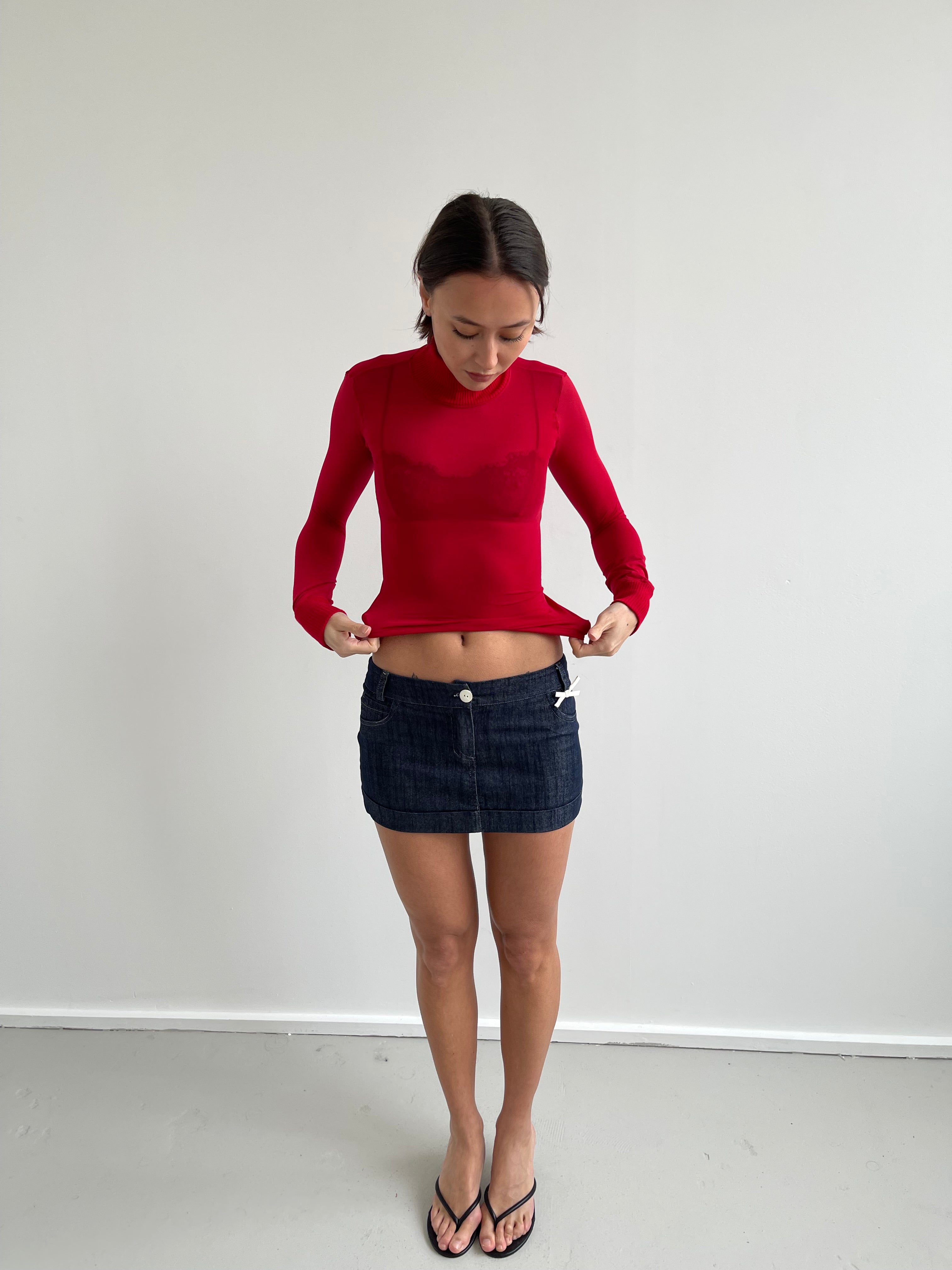 Wolford red mesh long sleeved turtleneck